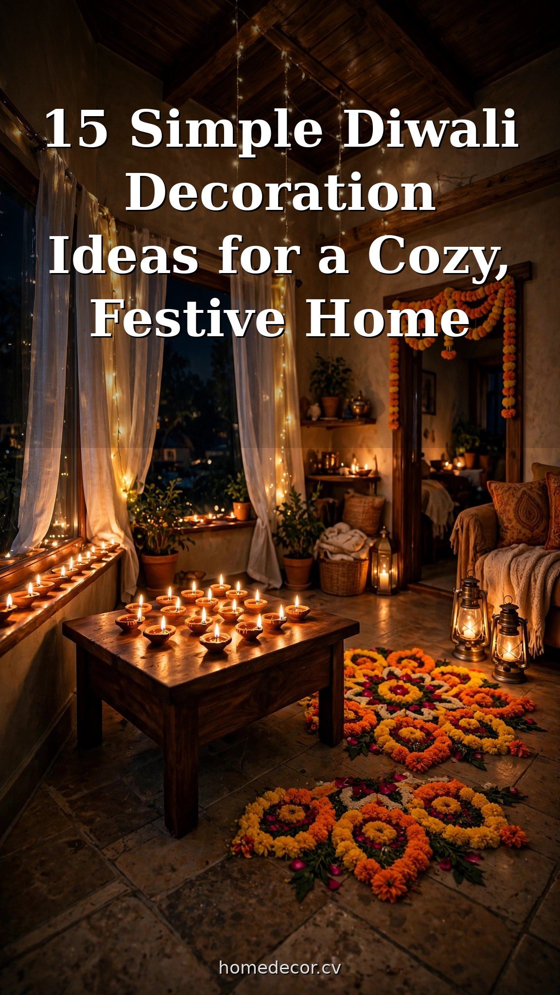 Pinterest pin: 15 Simple Diwali Decoration Ideas for a Cozy, Festive Home