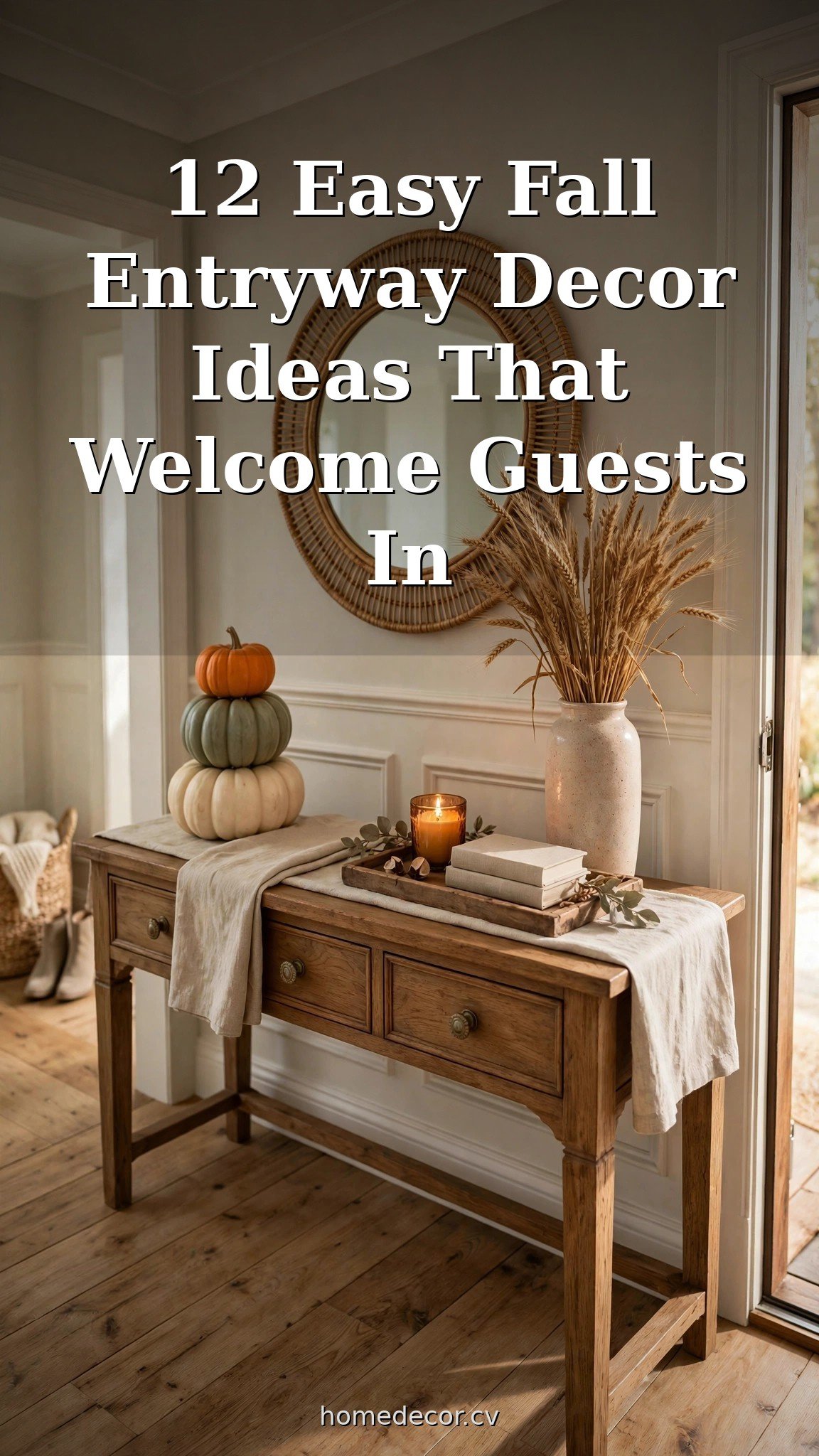 Pinterest pin: 12 Easy Fall Entryway Decor Ideas That Welcome Guests In