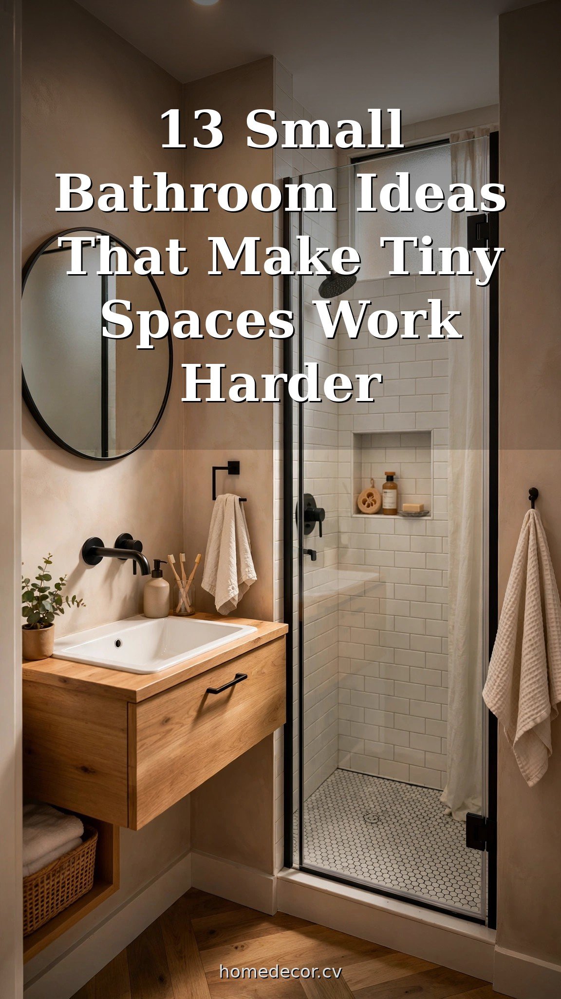 Pinterest pin: 13 Small Bathroom Ideas That Make Tiny Spaces Work Harder