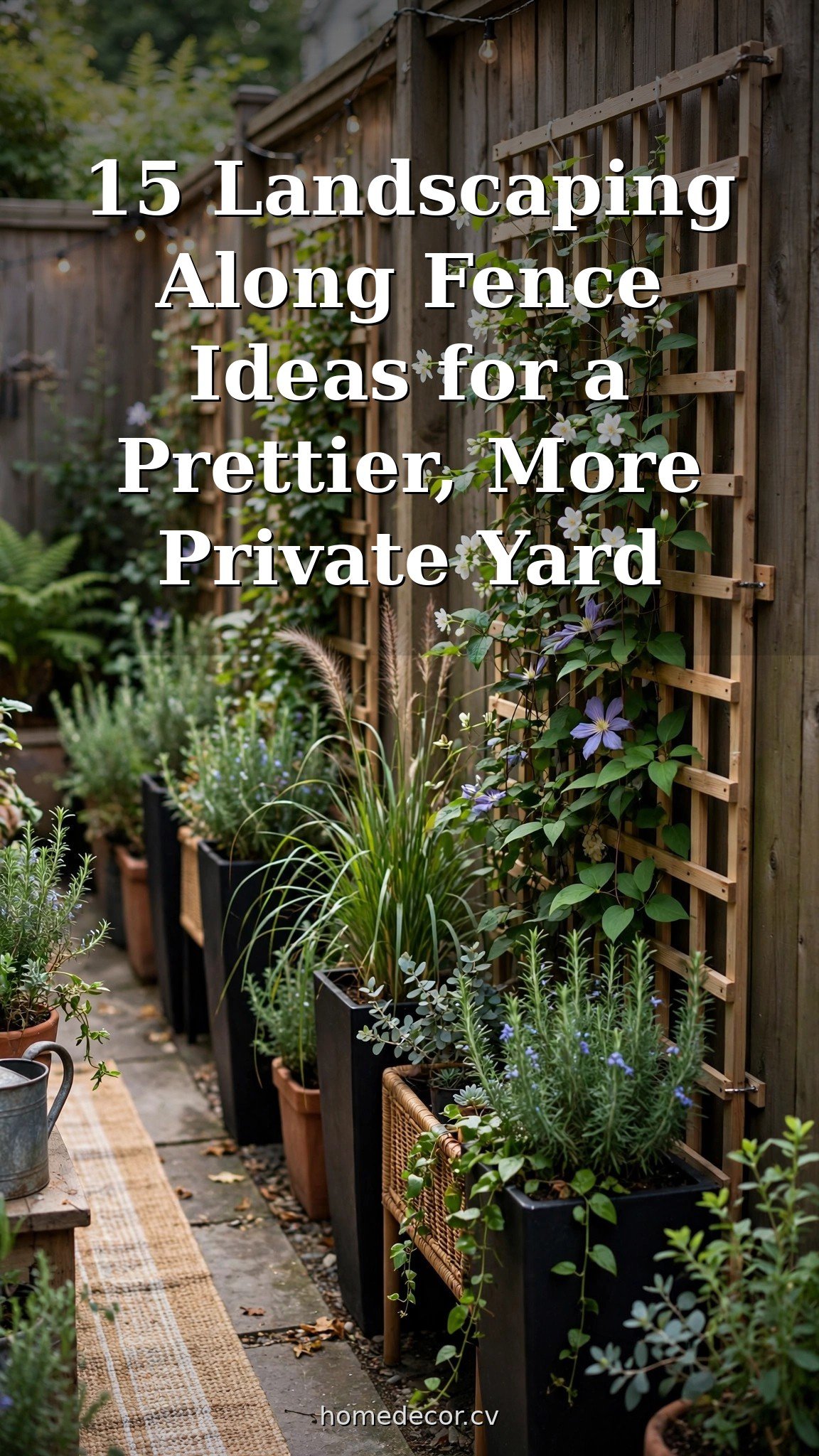 Pinterest pin: 15 Landscaping Along Fence Ideas for a Prettier, More Private Yard