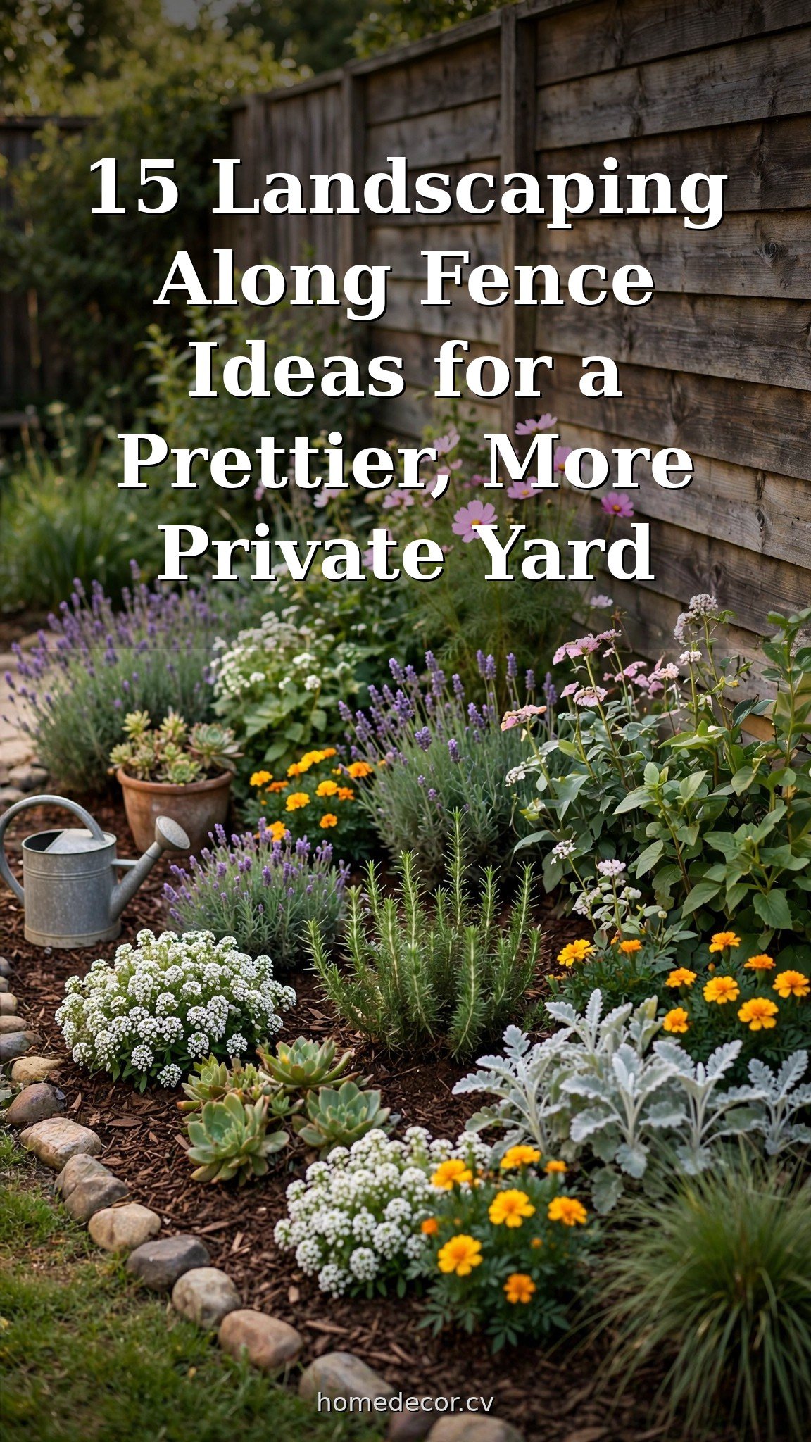 Pinterest pin: 15 Landscaping Along Fence Ideas for a Prettier, More Private Yard