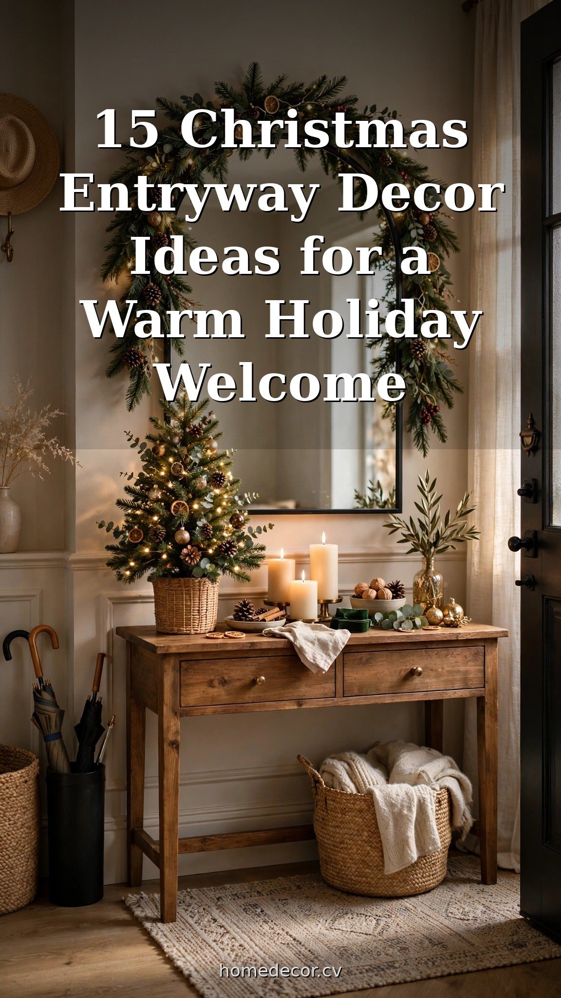 Pinterest pin: 15 Christmas Entryway Decor Ideas for a Warm Holiday Welcome