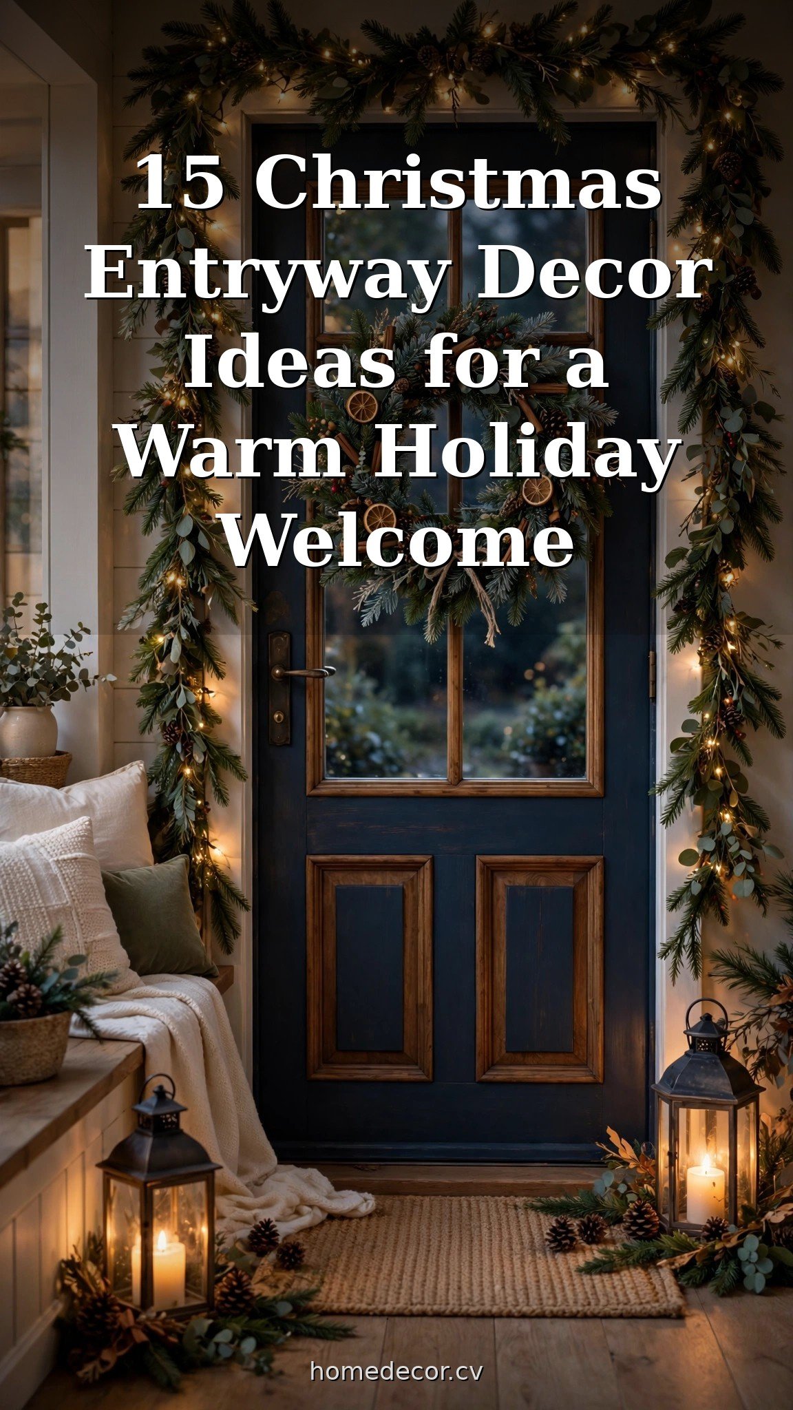 Pinterest pin: 15 Christmas Entryway Decor Ideas for a Warm Holiday Welcome