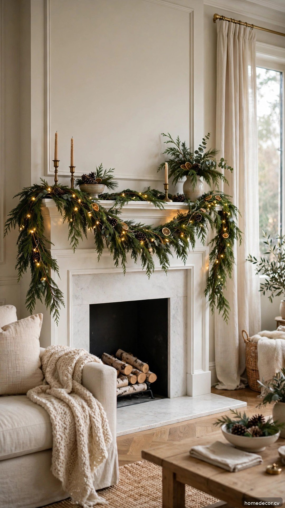 Drape a Full Cedar Garland Across the Mantel