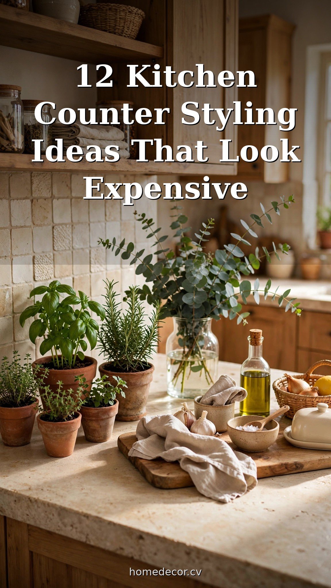 Pinterest pin: 12 Kitchen Counter Styling Ideas That Look Expensive