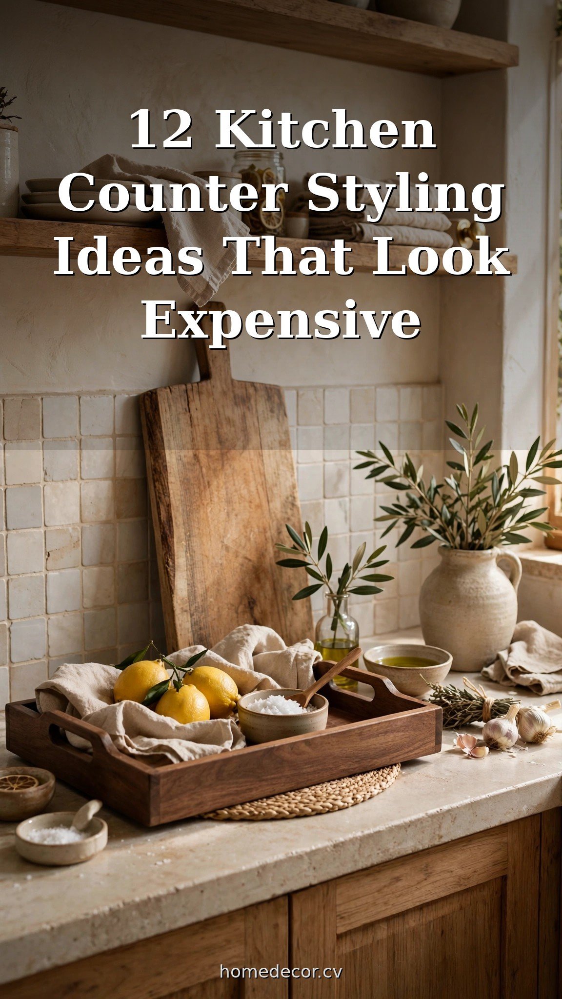 Pinterest pin: 12 Kitchen Counter Styling Ideas That Look Expensive