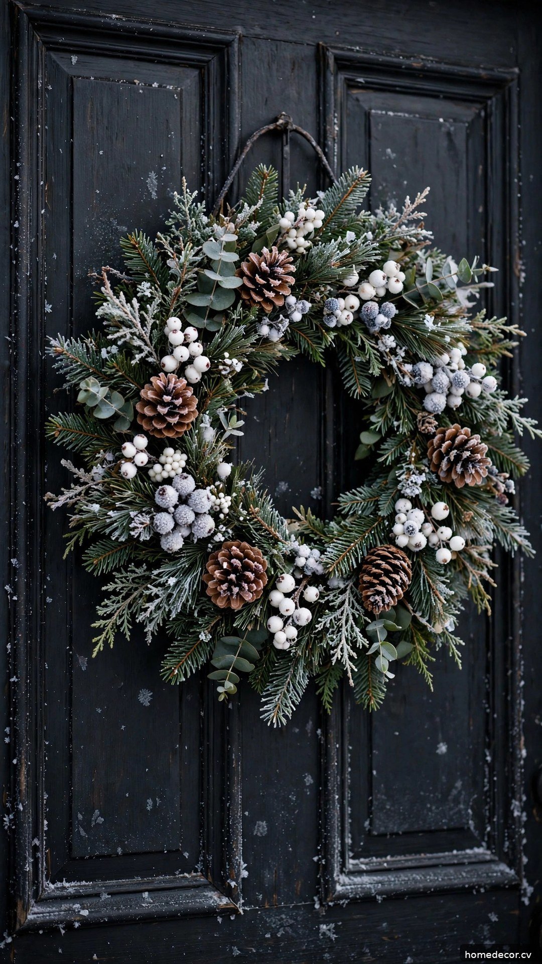 Evergreen Wreath Without the Red - winter front door decor idea