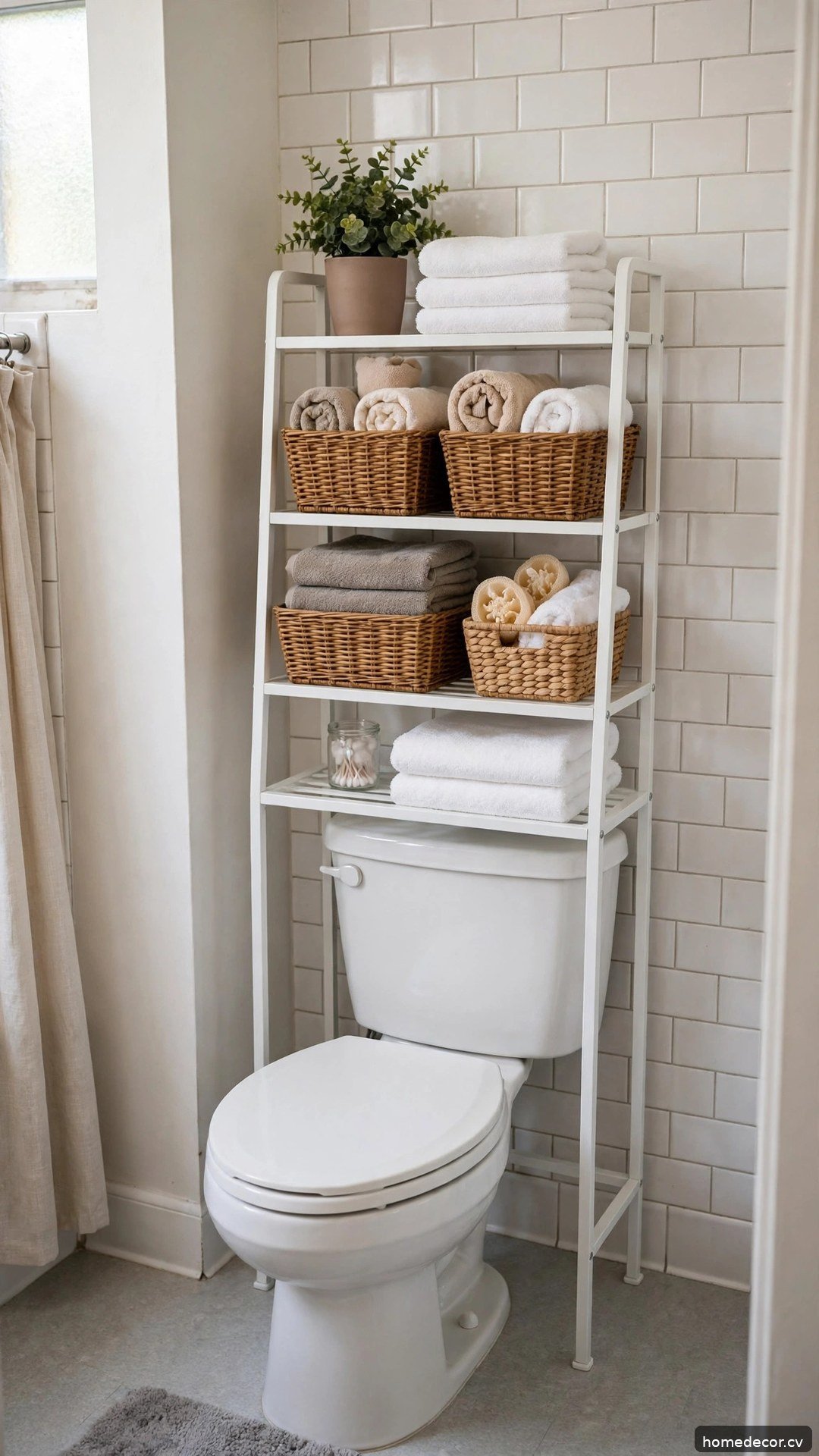 Over-Toilet Etagere Shelf - renter friendly bathroom idea
