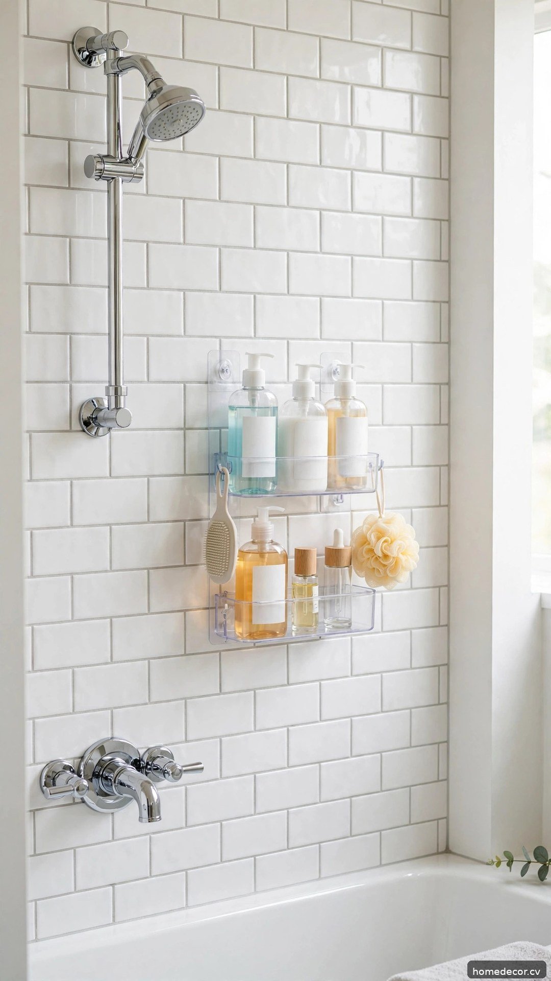 Adhesive Shower Caddy - renter friendly bathroom idea