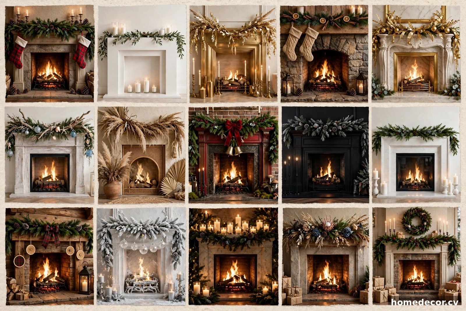 Pinterest pin: 15 Christmas Fireplace Decor Ideas