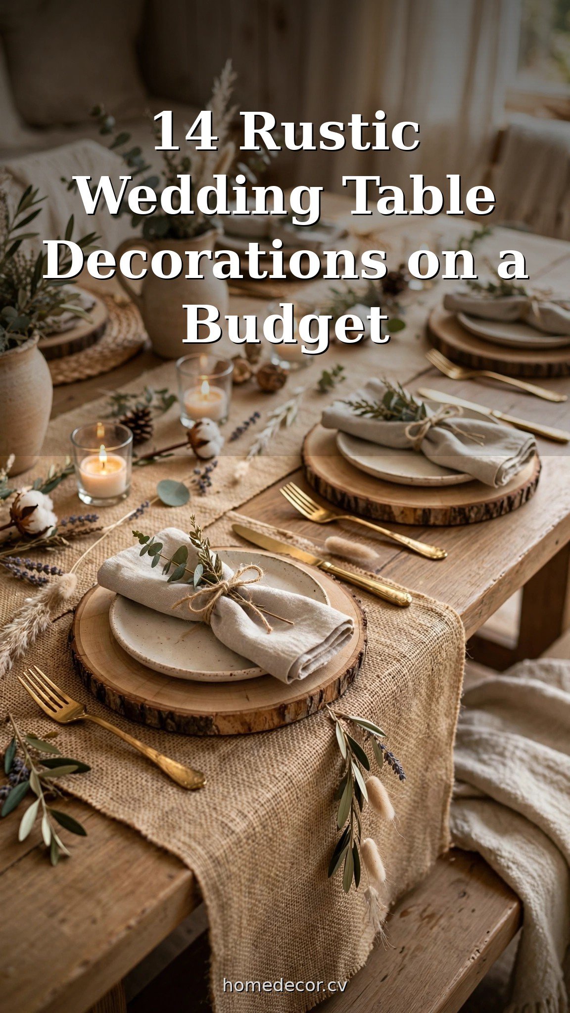 Pinterest pin: 14 Rustic Wedding Table Decorations on a Budget
