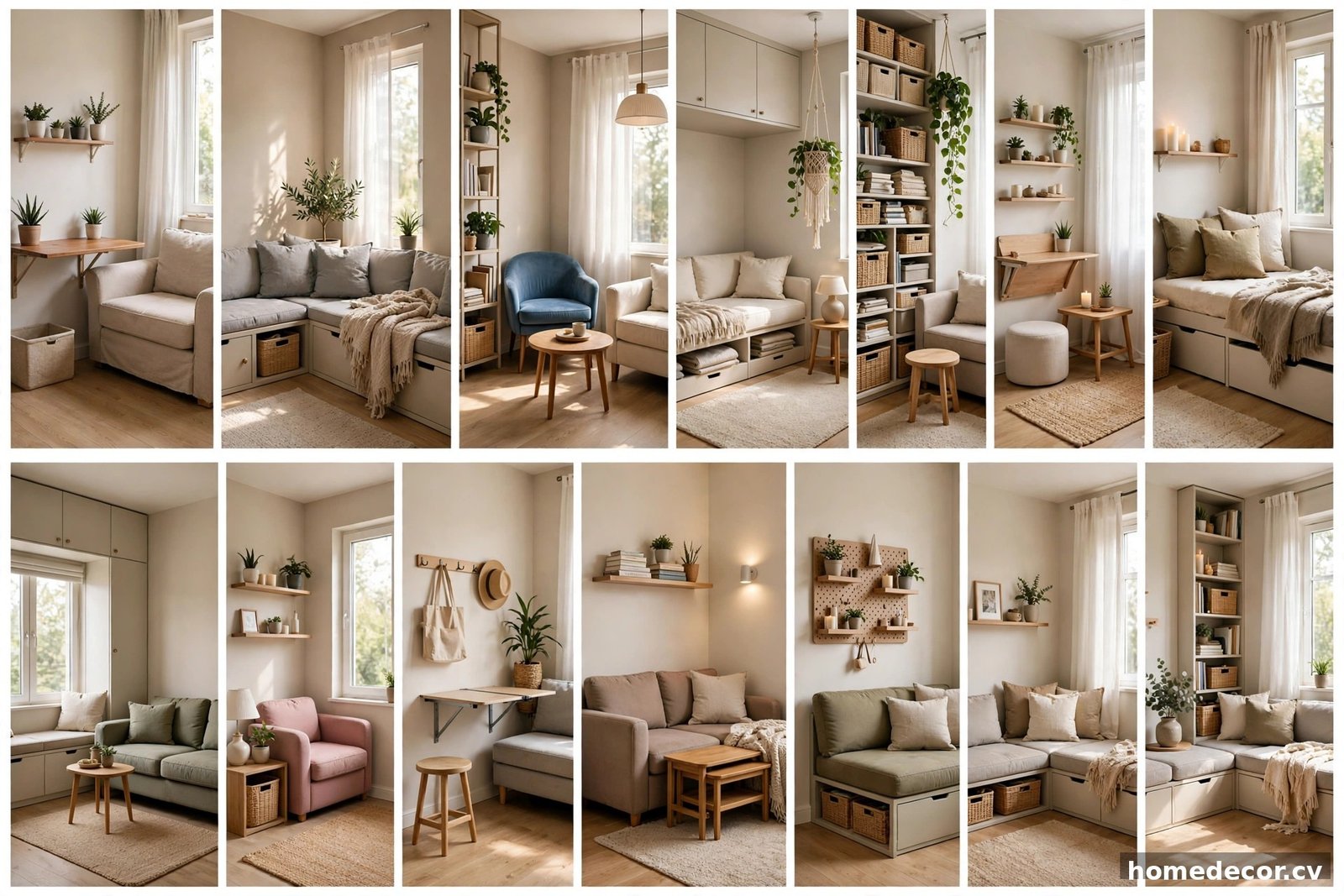 Pinterest pin: 14 Very Small Living Room Ideas