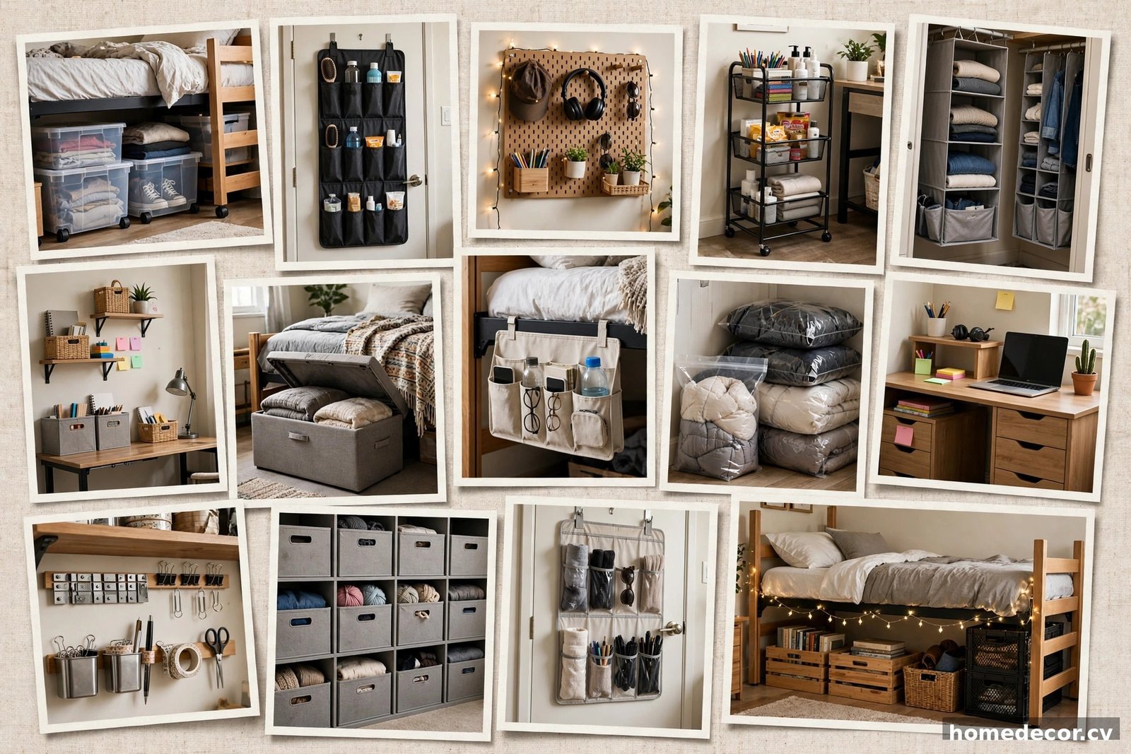 Pinterest pin: 14 Dorm Room Storage Ideas