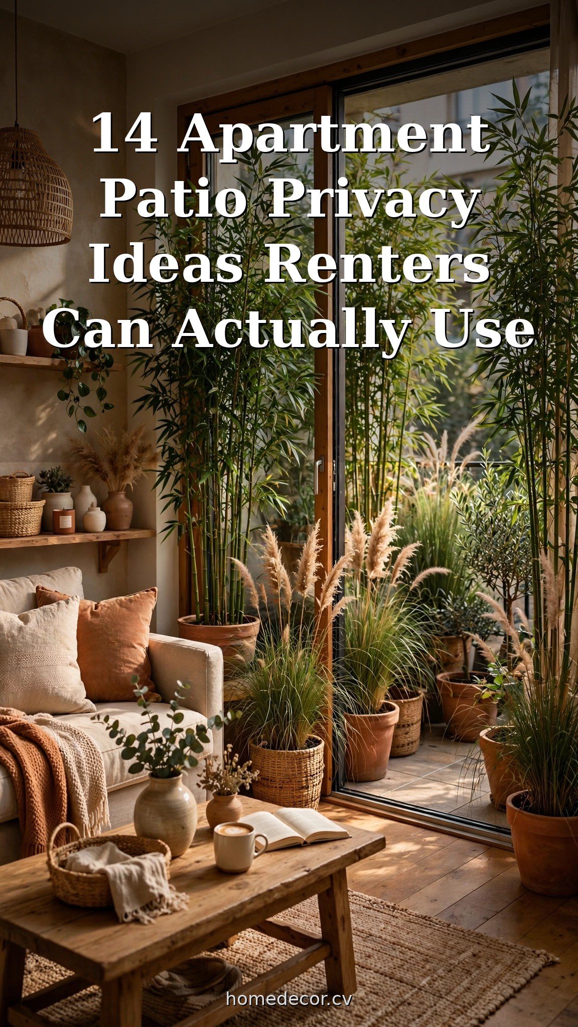 Pinterest pin: 14 Apartment Patio Privacy Ideas Renters Can Actually Use