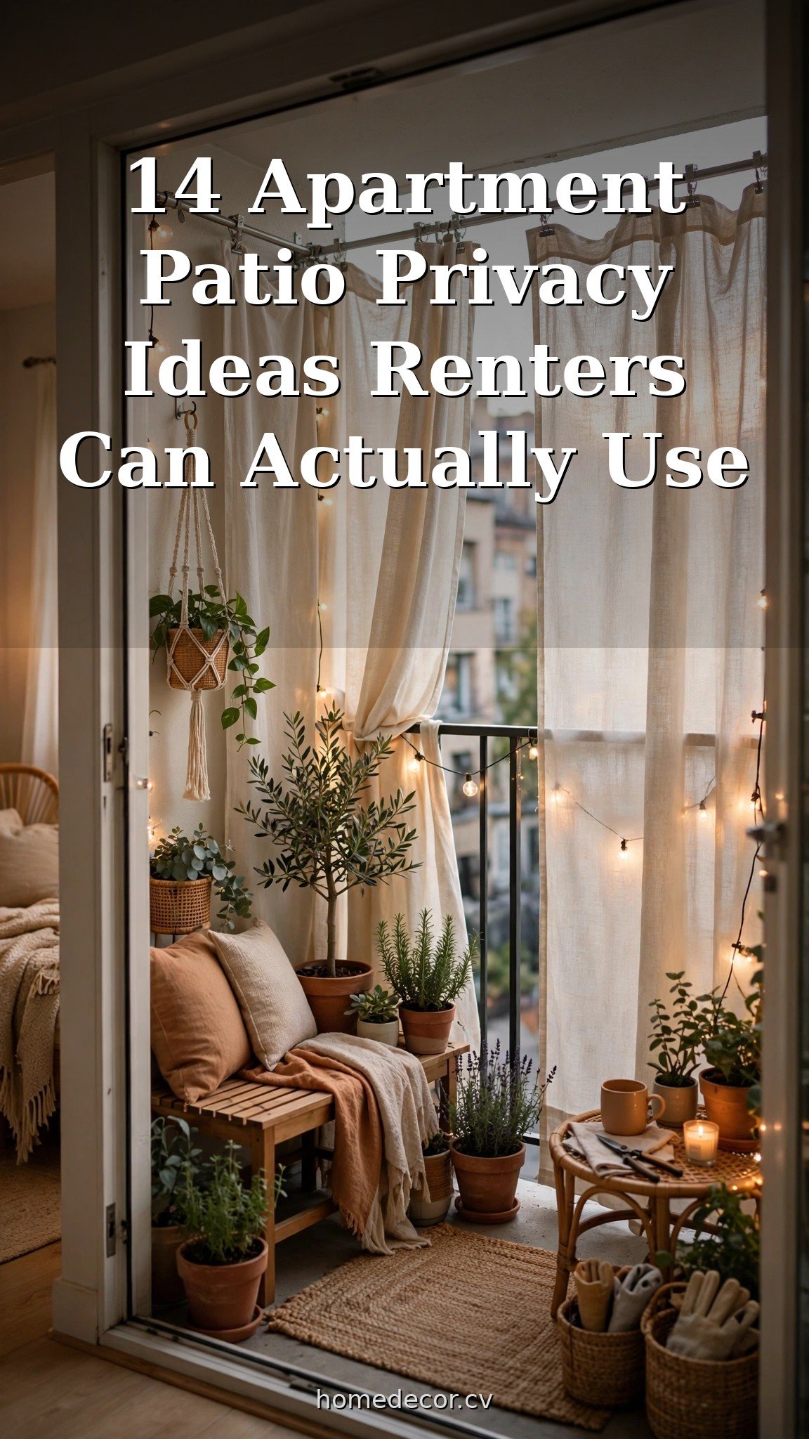 Pinterest pin: 14 Apartment Patio Privacy Ideas Renters Can Actually Use