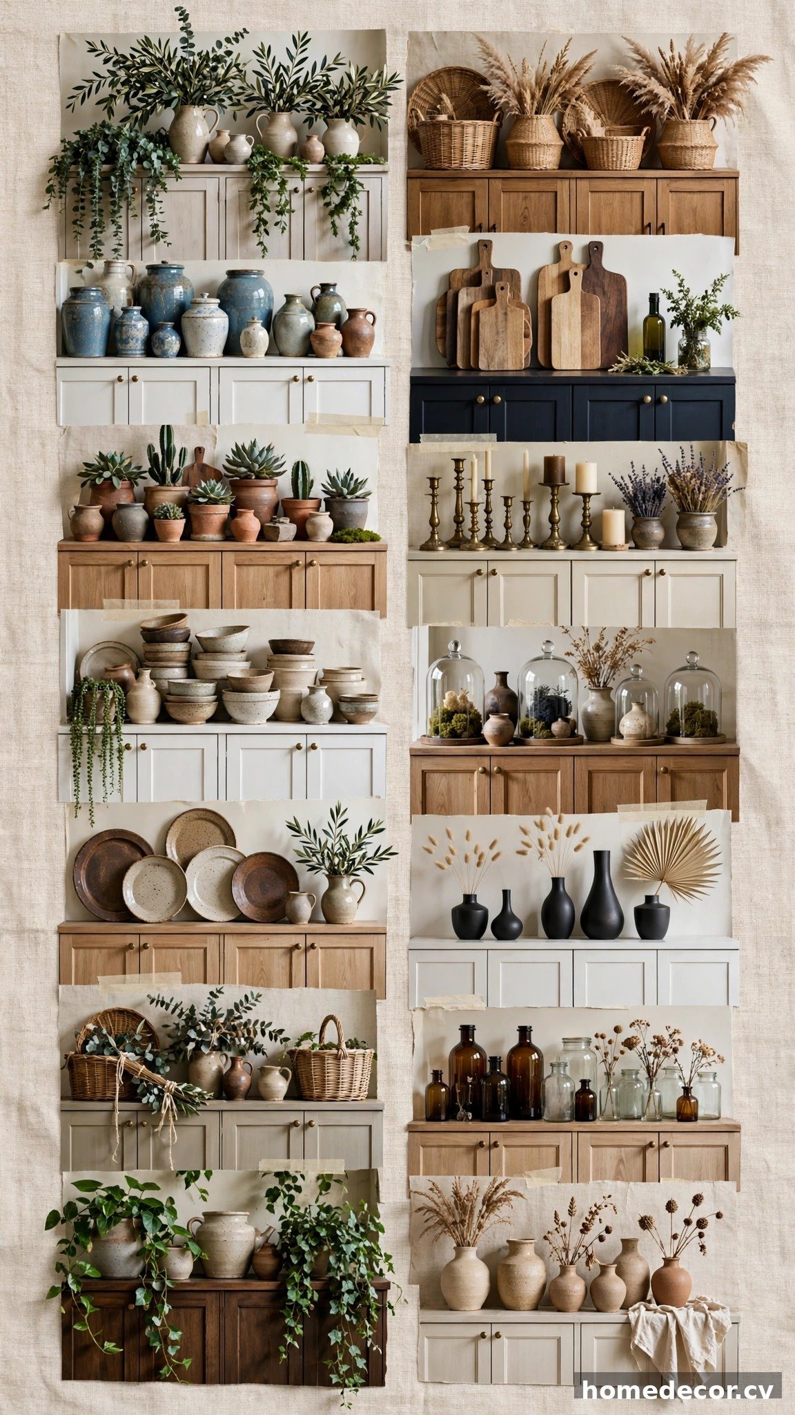Pinterest pin: 14 Ideas for Decorating Above Kitchen Cabinets