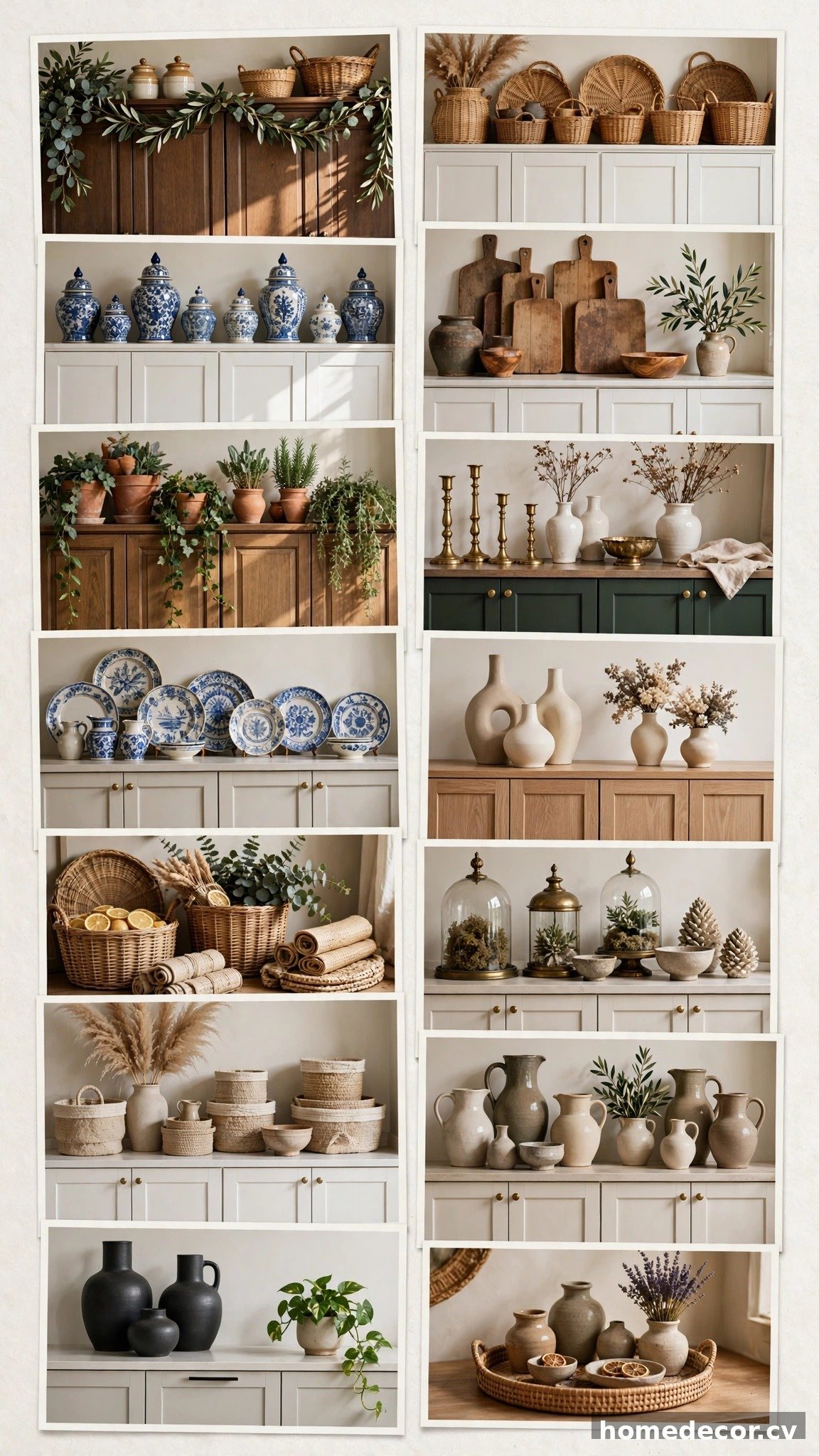 Pinterest pin: 14 Ideas for Decorating Above Kitchen Cabinets