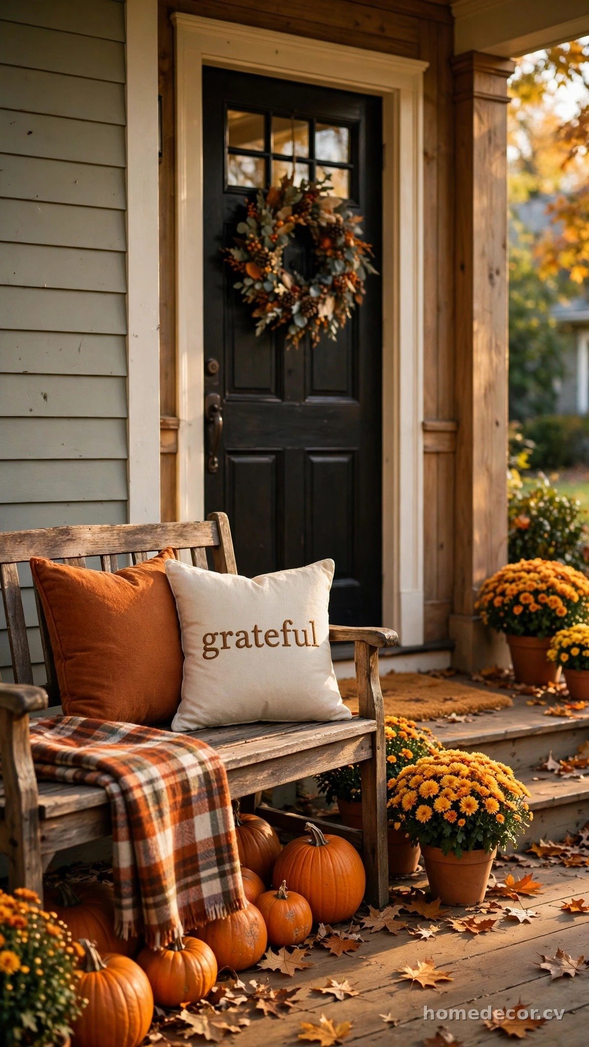 Cozy Bench with Autumn Pillows