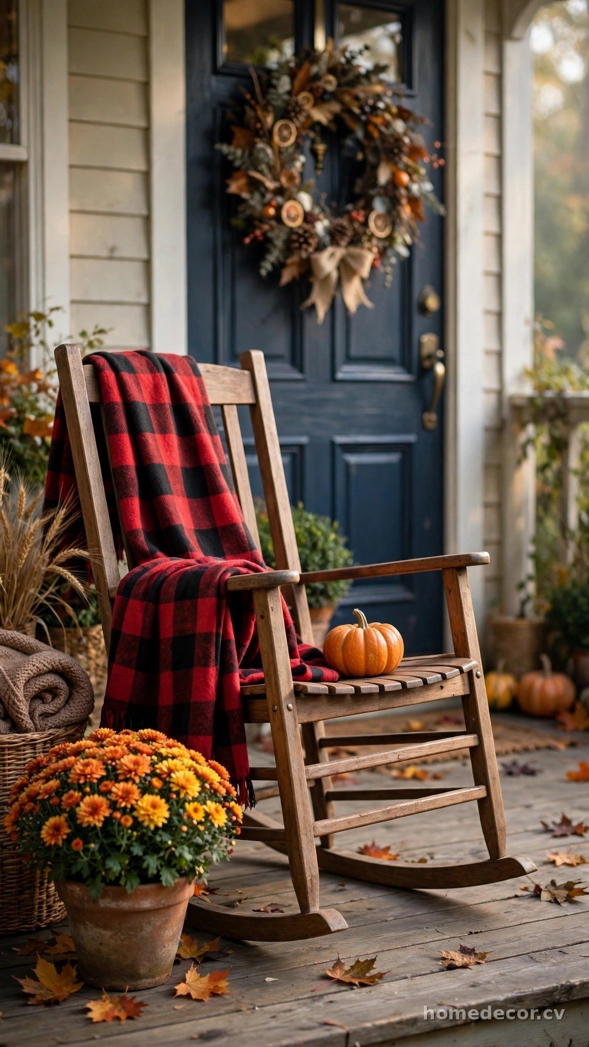 Plaid Throw Draped on a Porch Chair