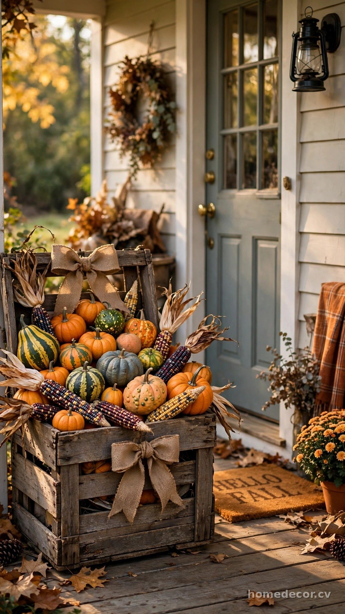 Wooden Crate with Gourd Collection