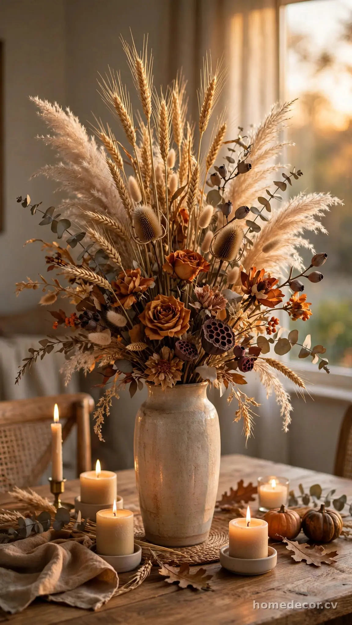 Dried Floral and Wheat Arrangement