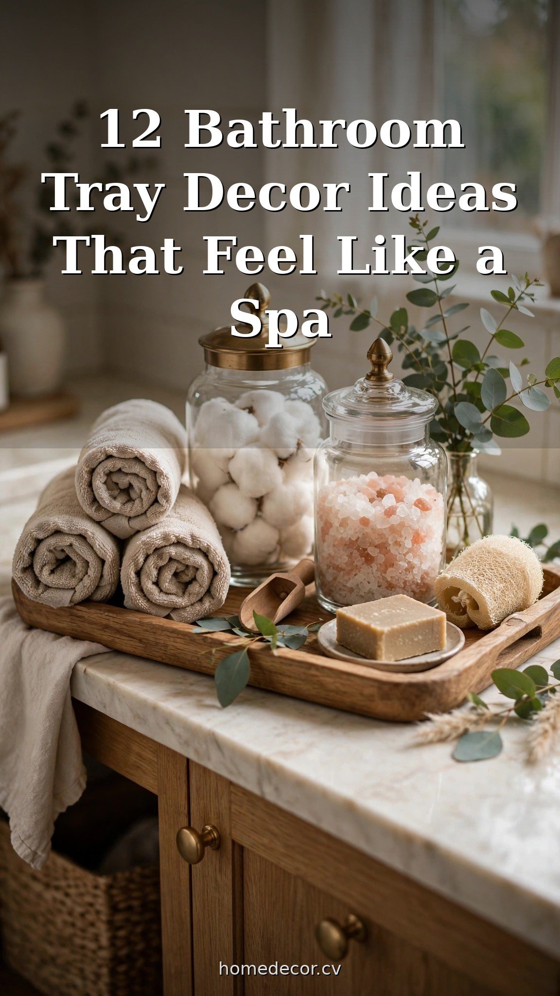 Pinterest pin: 12 Bathroom Tray Decor Ideas That Feel Like a Spa