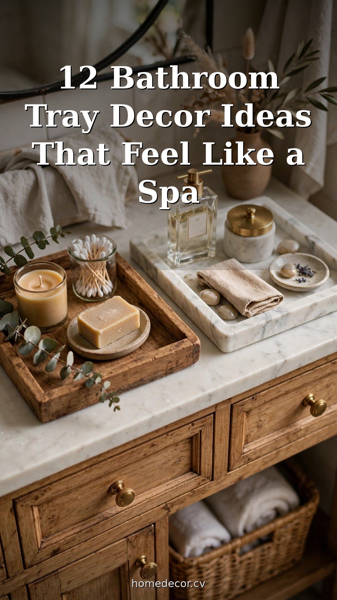 Pinterest pin: 12 Bathroom Tray Decor Ideas That Feel Like a Spa