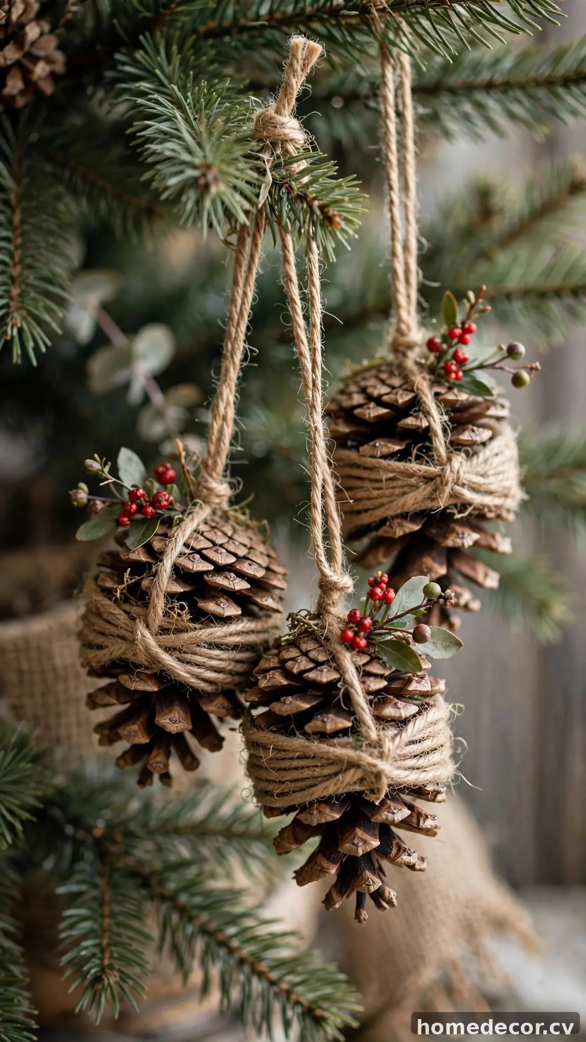 Twine-Wrapped Pinecone Ornaments