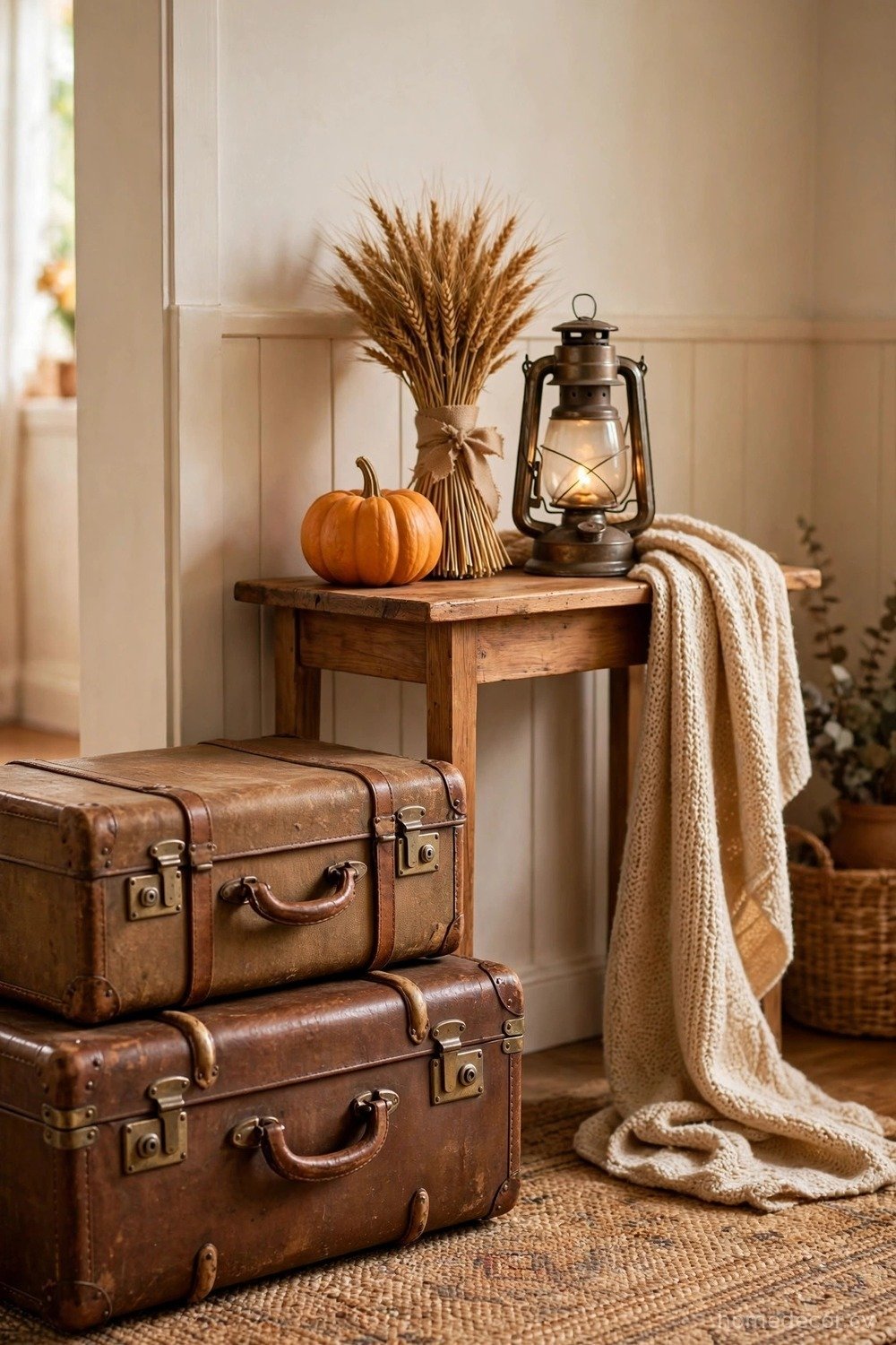 Vintage Suitcase Stack with Fall Touches