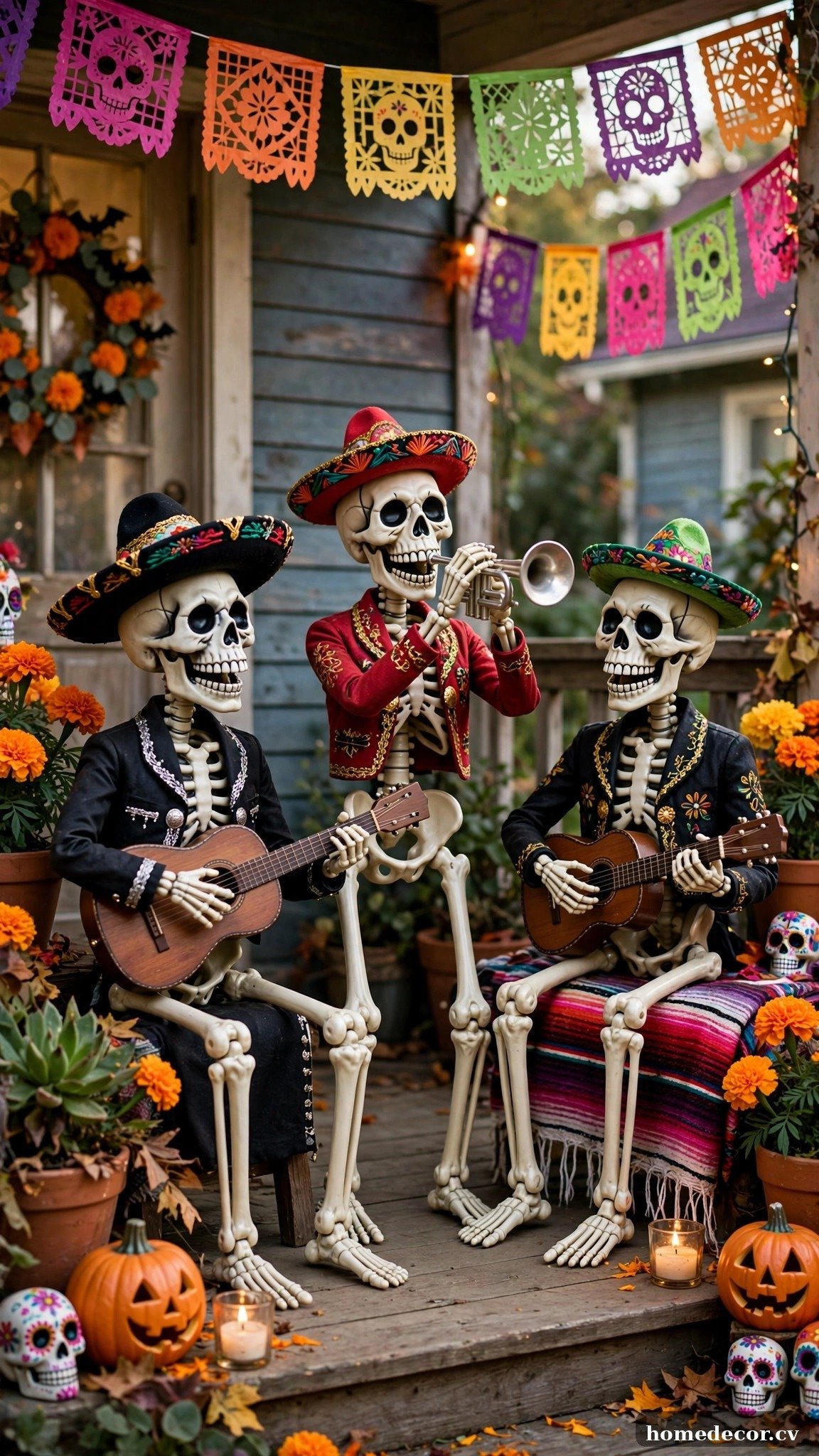 Mariachi Skeleton Band on the Porch