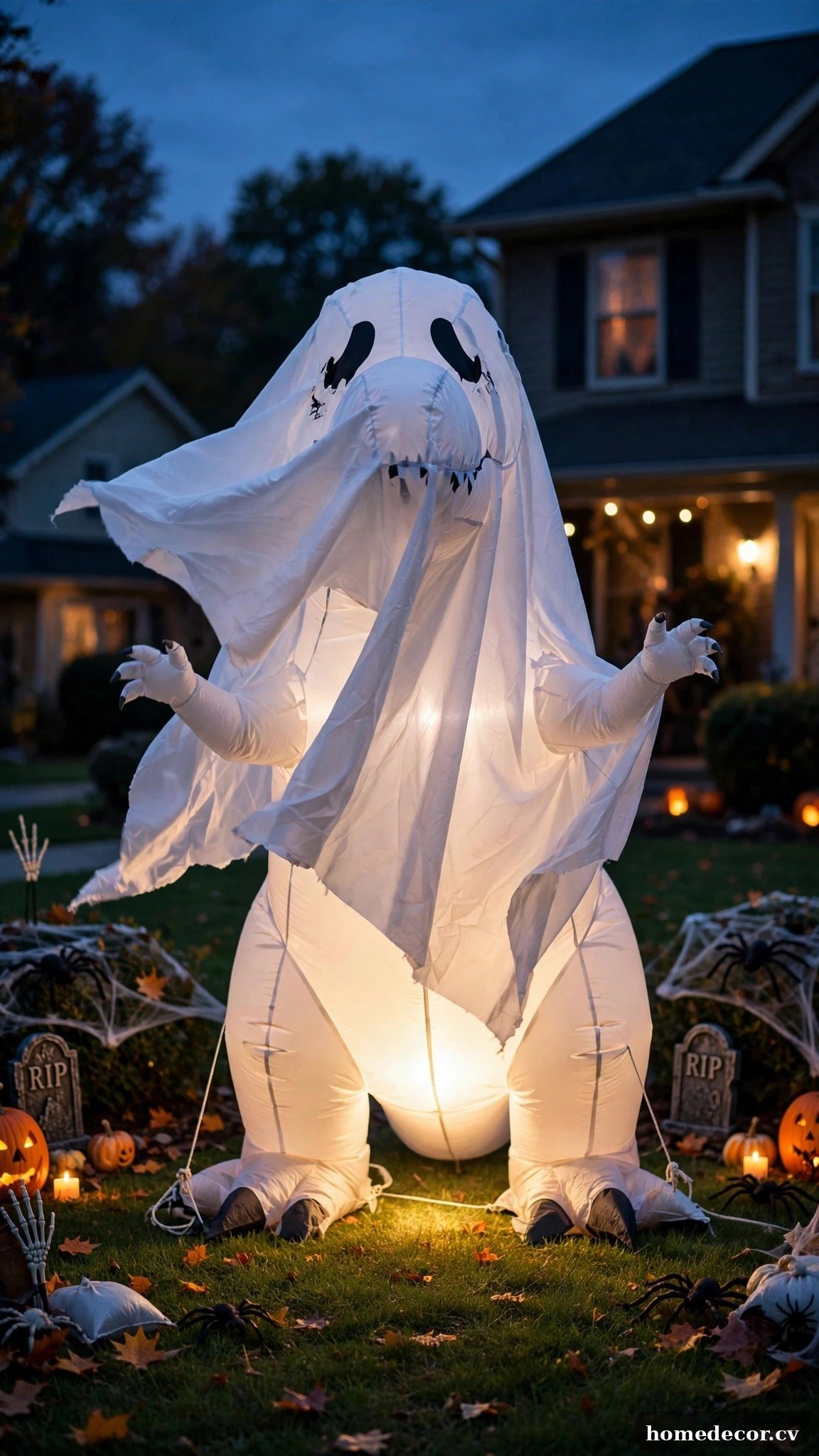Inflatable T-Rex in a Ghost Costume