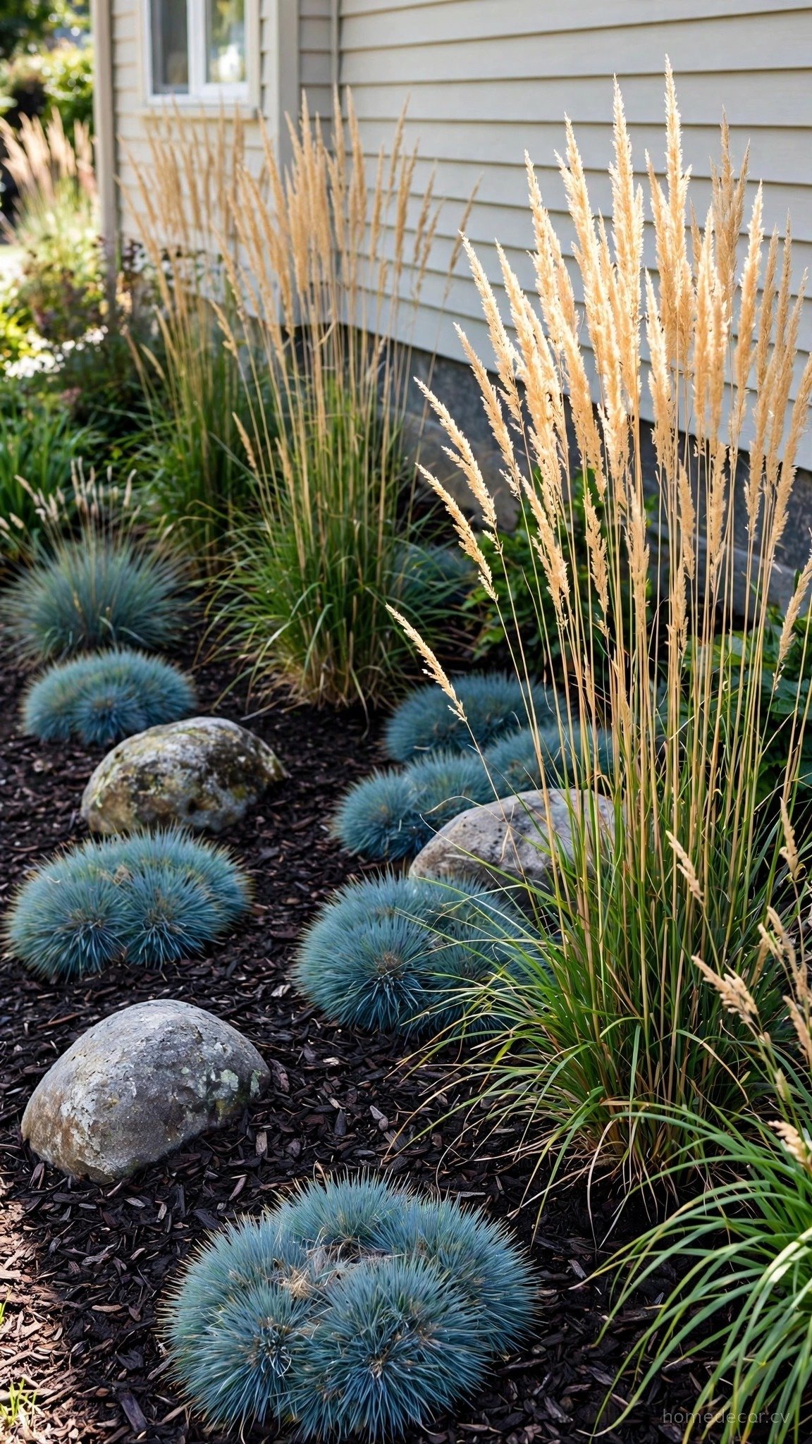 Mulched Bed with Ornamental Grasses