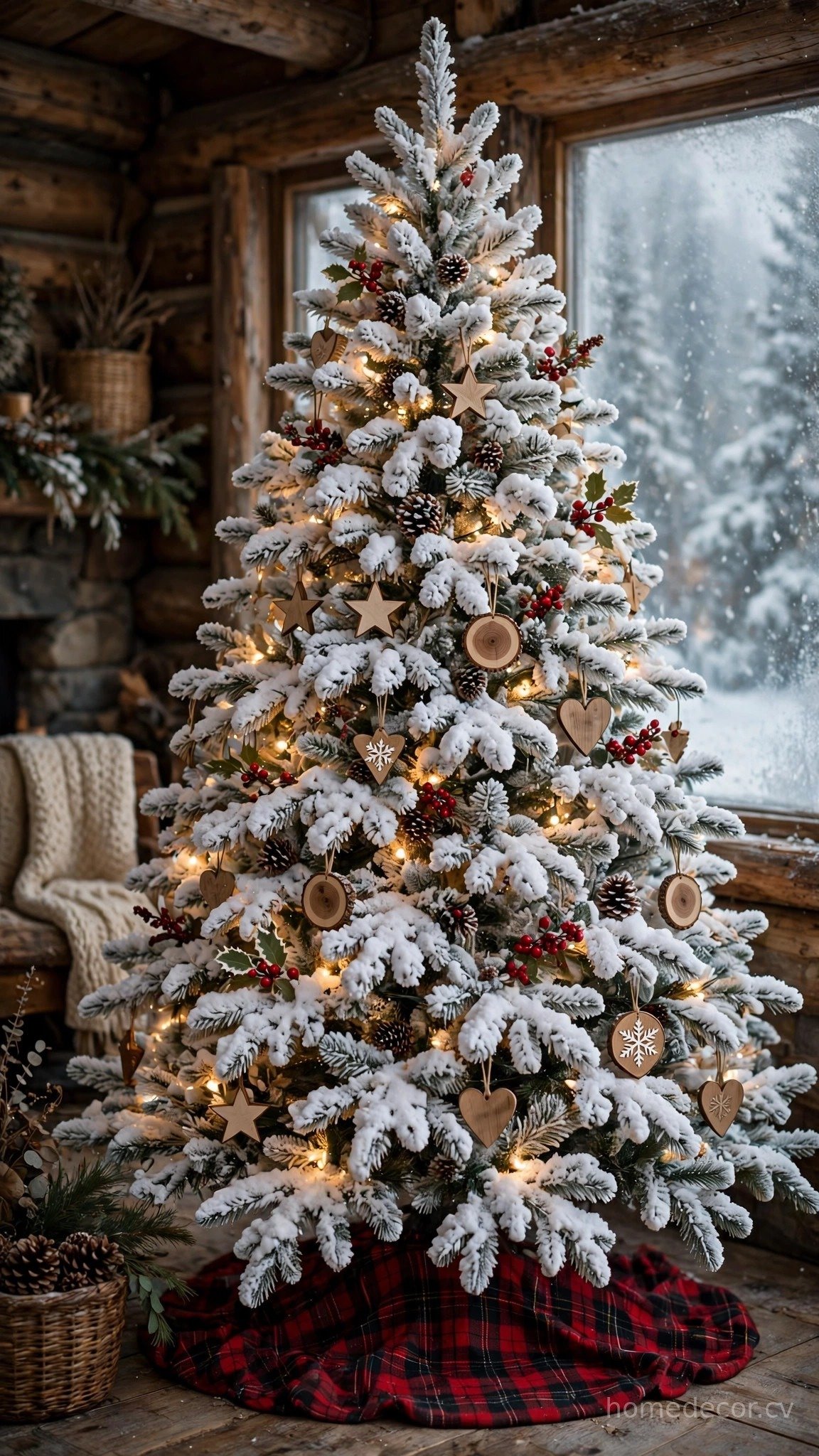 Flocked Snowy Tree