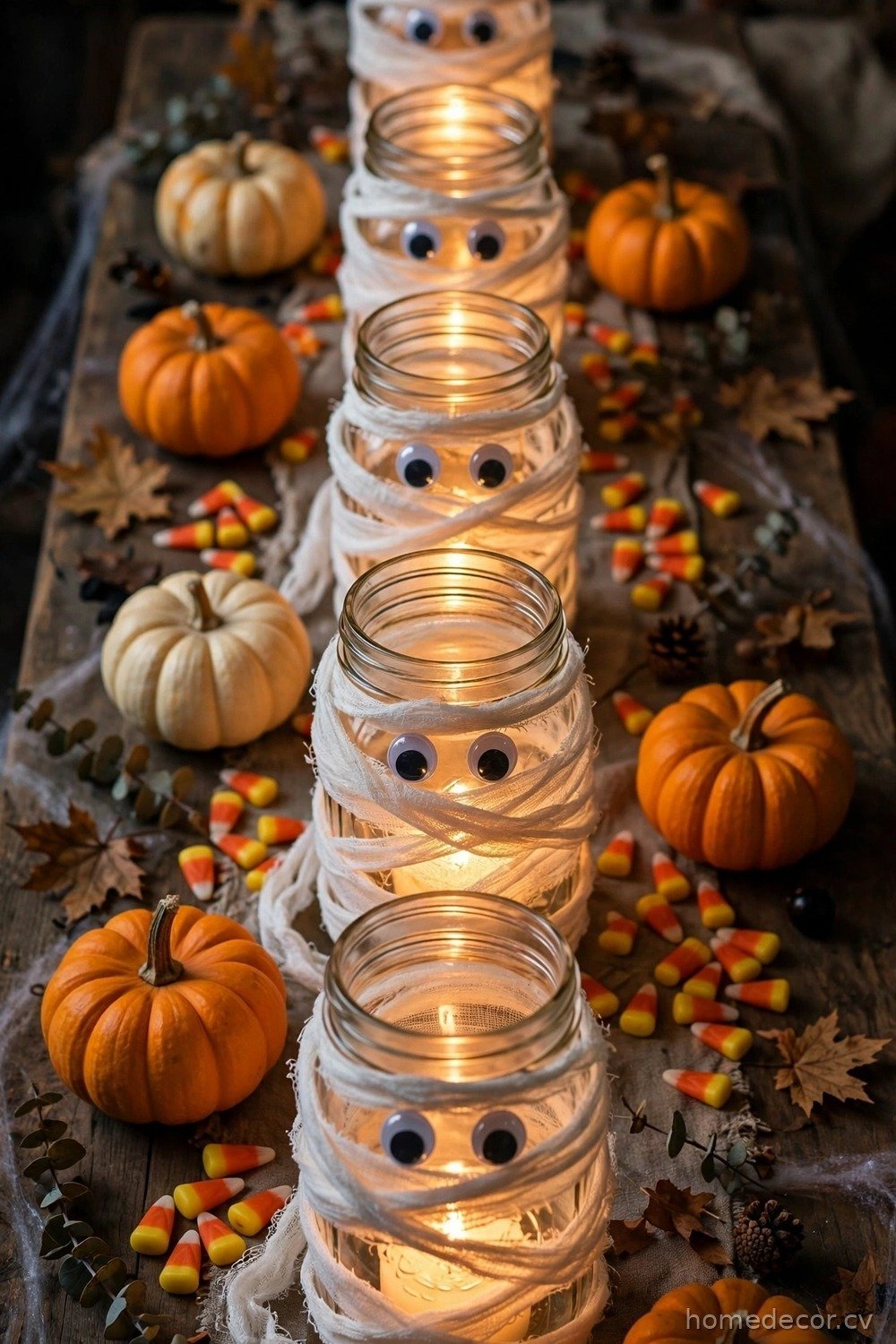 Mummy-Wrapped Mason Jar Luminaries