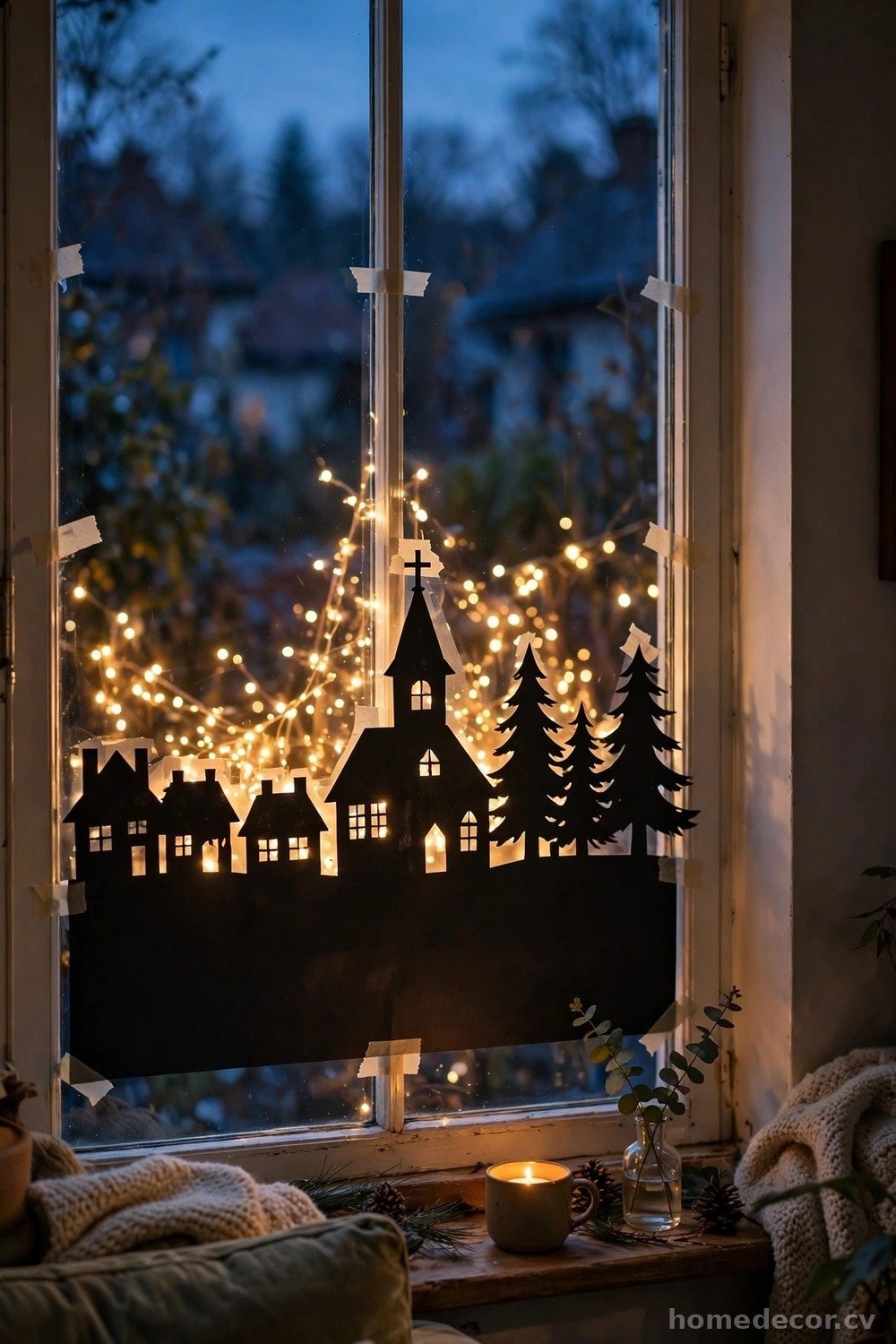 Window Silhouette Village Scene