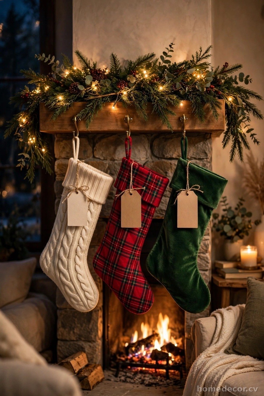 Fireplace Stocking Display with Names
