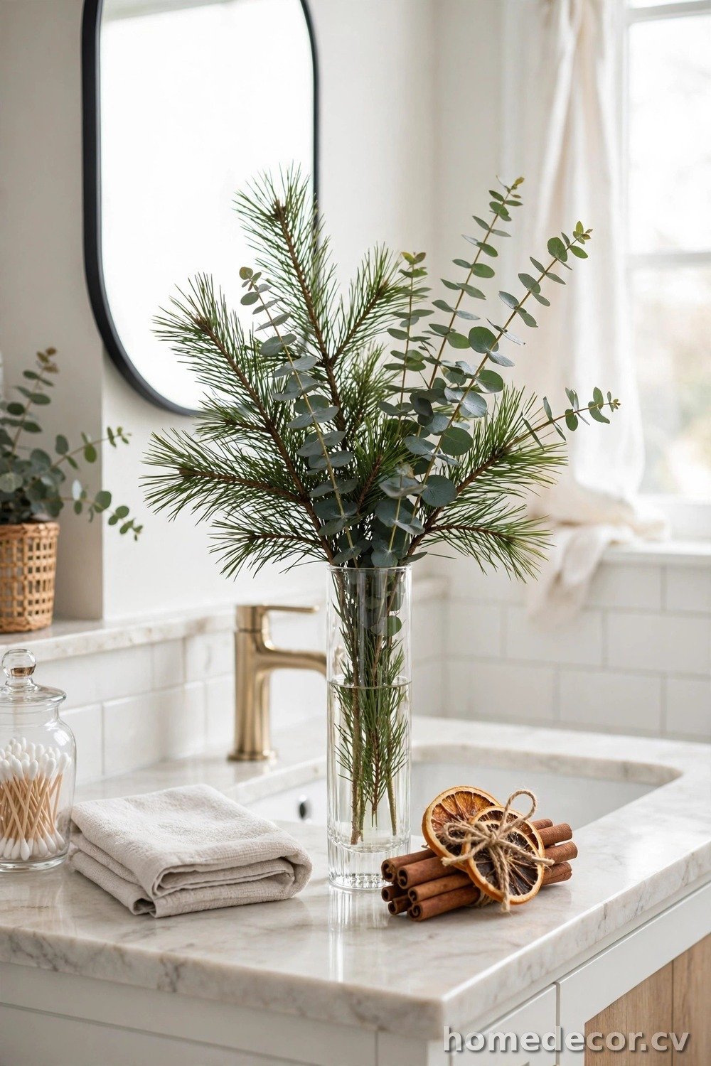 Pine Sprigs and Eucalyptus in Vases