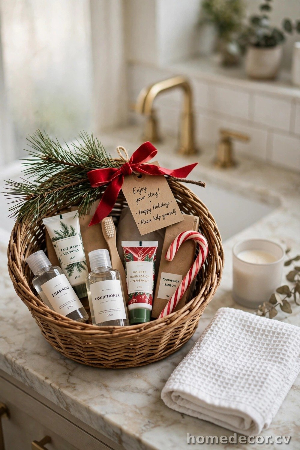 Seasonal Guest Basket with Holiday Touches