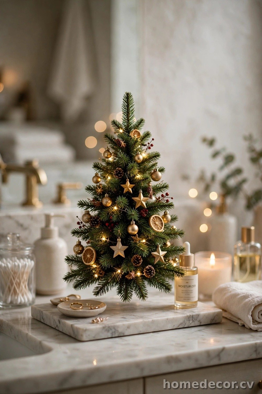 Mini Christmas Tree on the Vanity