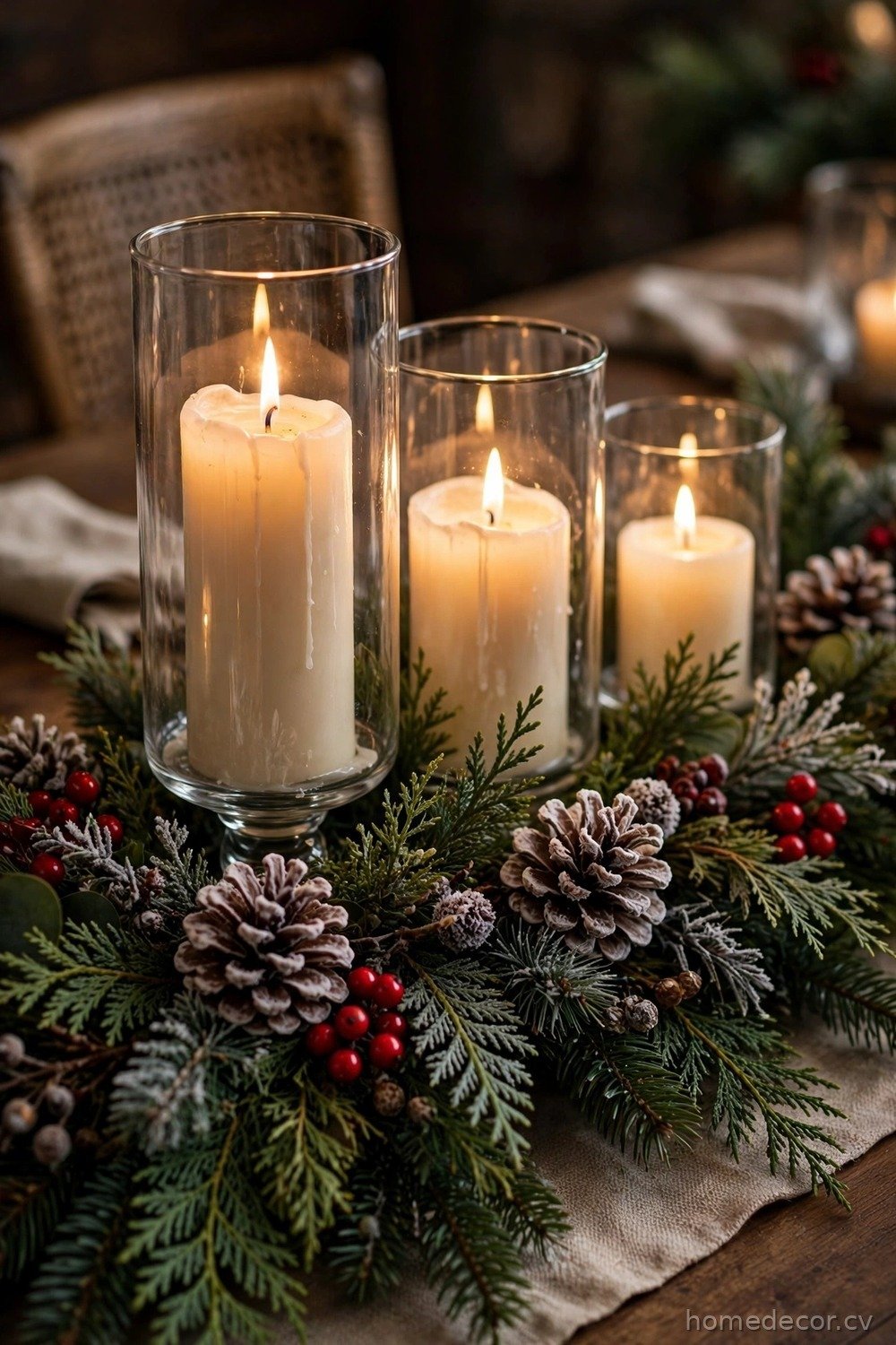 Classic Evergreen and Candle Trio