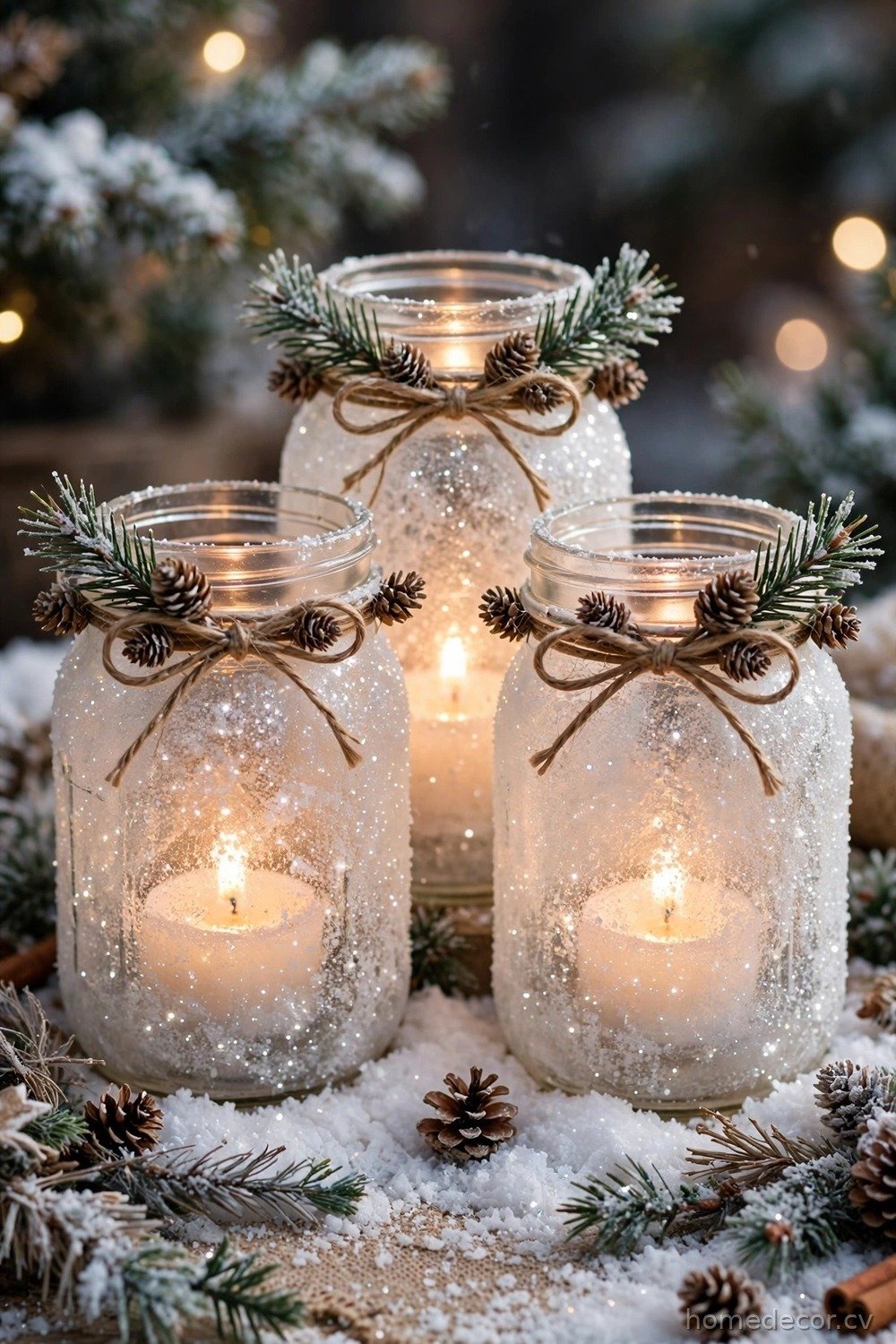 Snowy Mason Jar Luminaries
