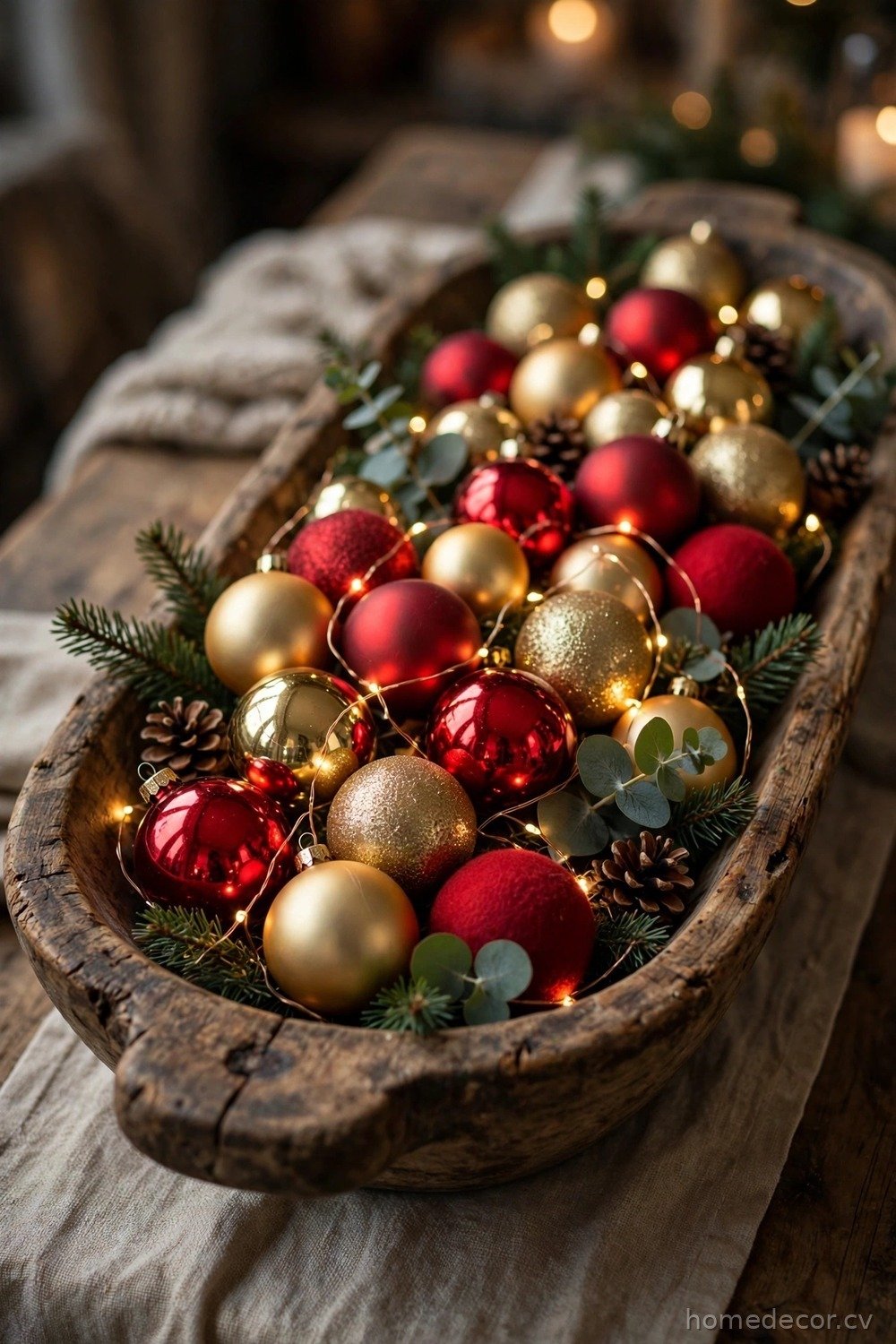 Dough Bowl Filled with Ornaments