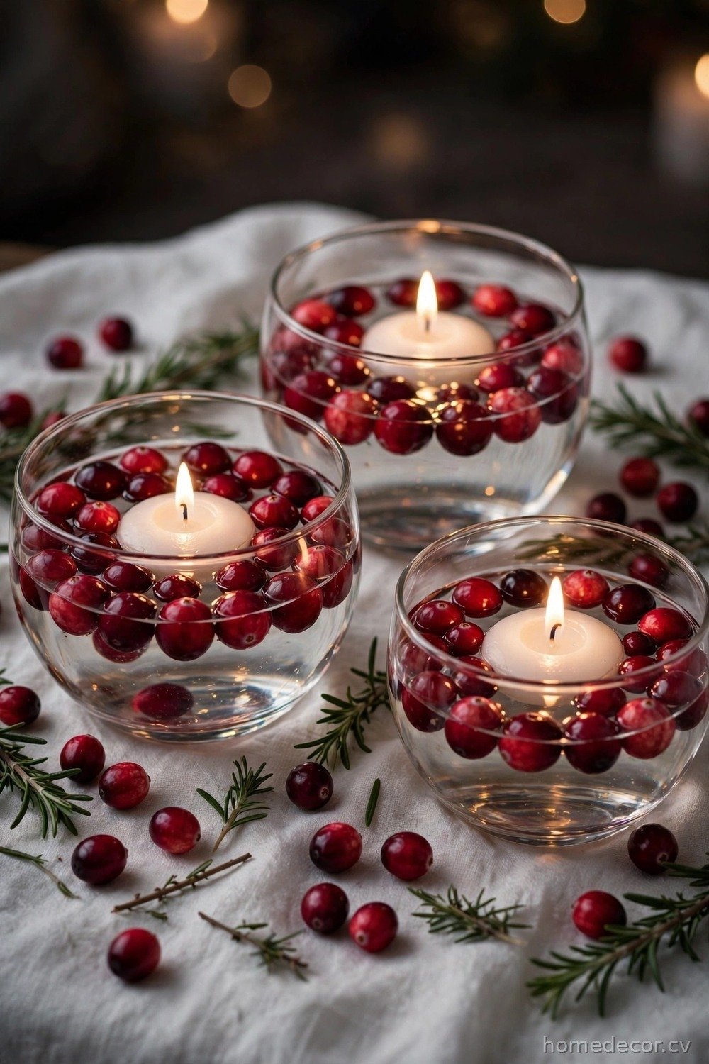 Cranberry and Floating Candle Bowls