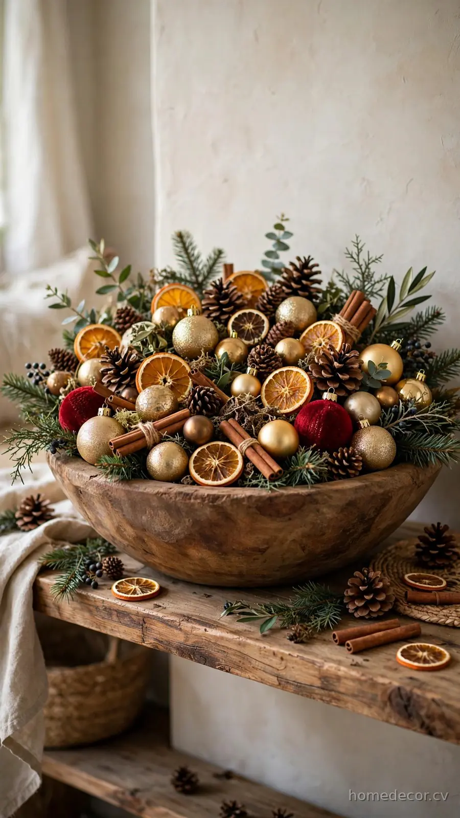 Set Out a Bowl of Ornaments and Pinecones