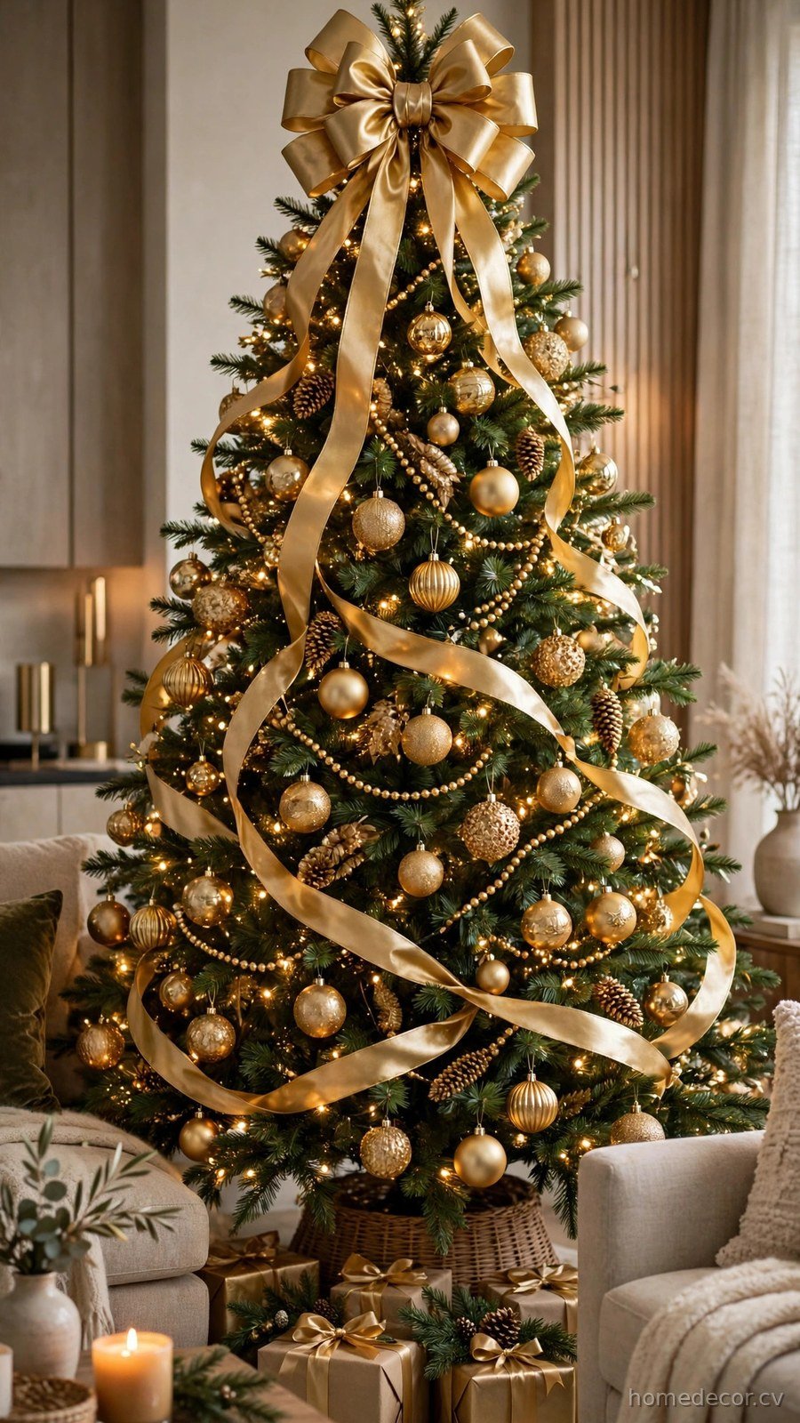Gold Ribbon Tree Topper Bow