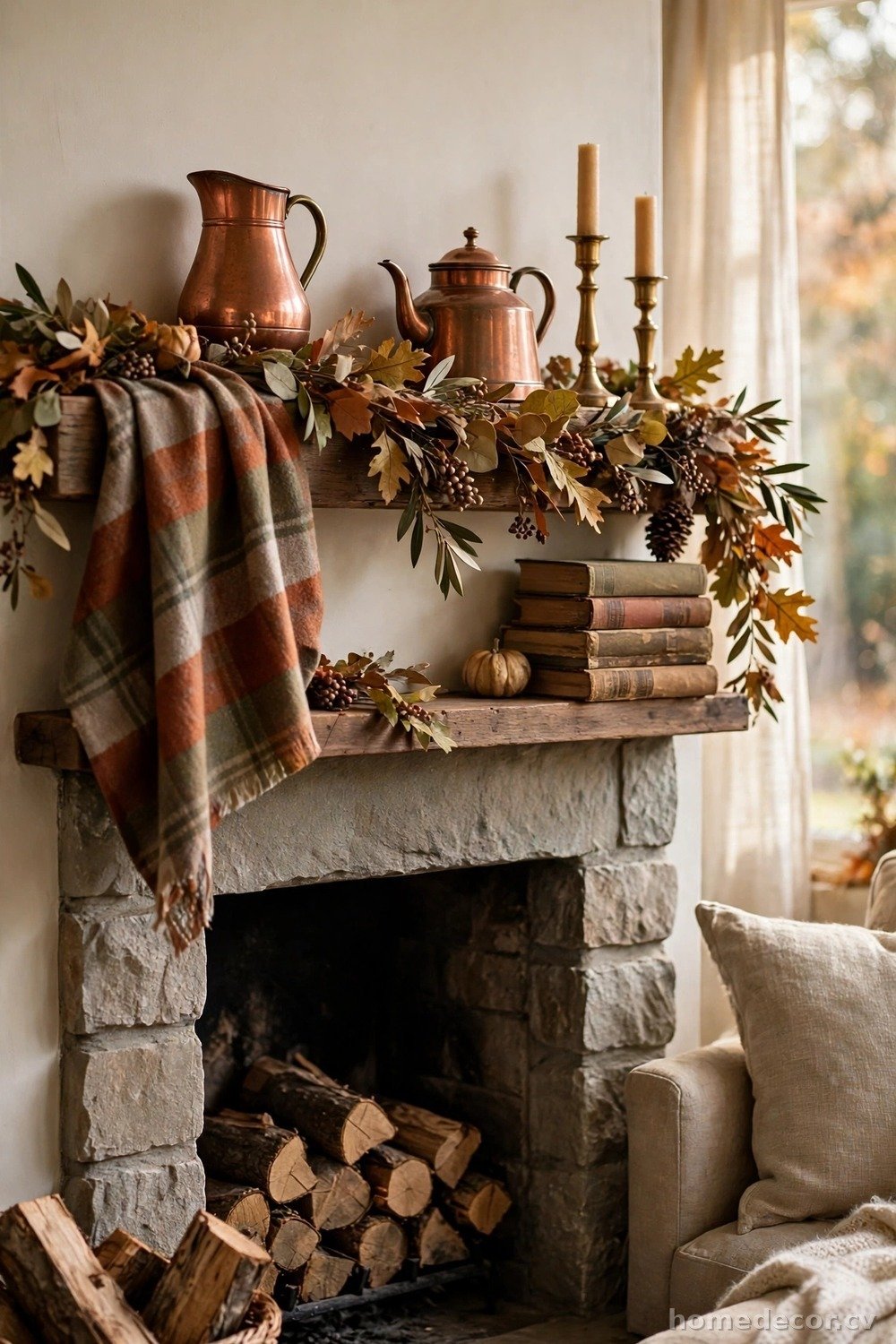 Warm the Mantel With Plaid and Copper