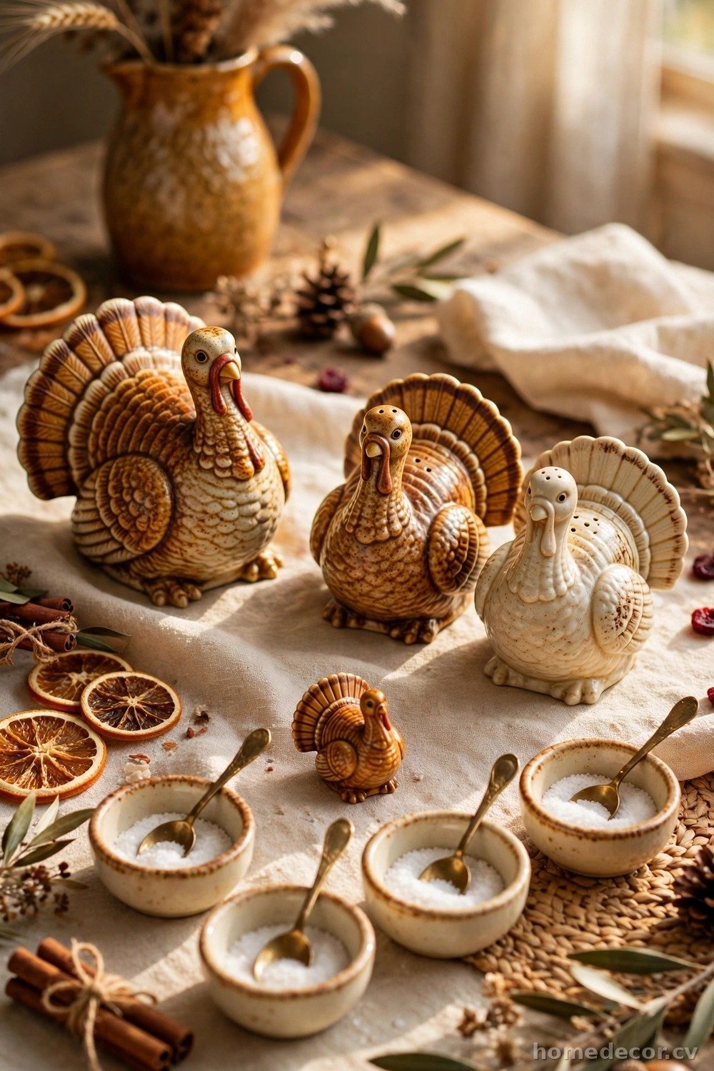 Display Vintage Turkey Figurines and Salt Cellars