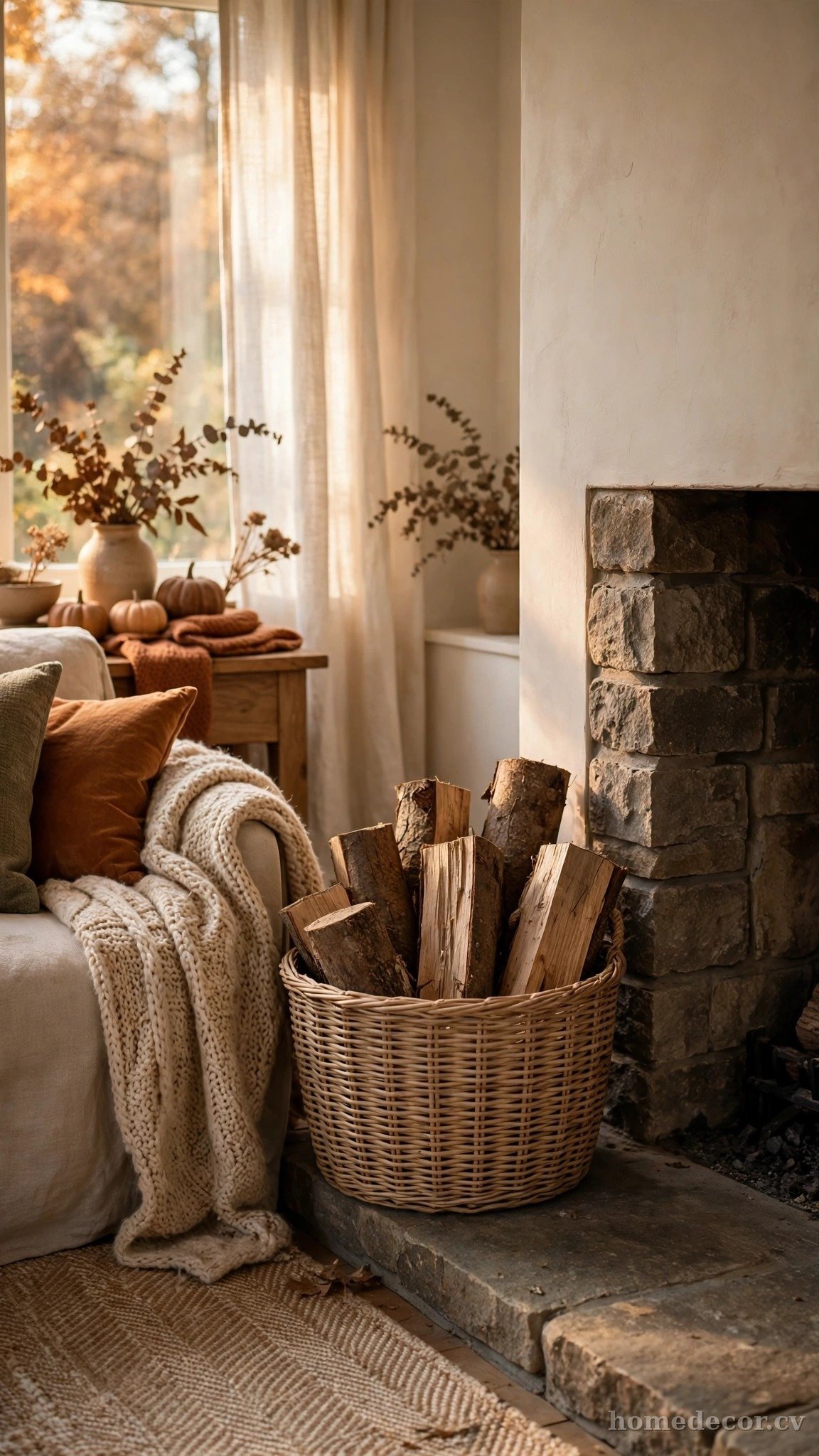 Style a Basket of Firewood as Decor