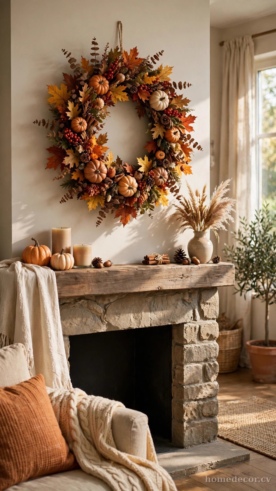 Hang a Harvest Wreath Above the Mantel