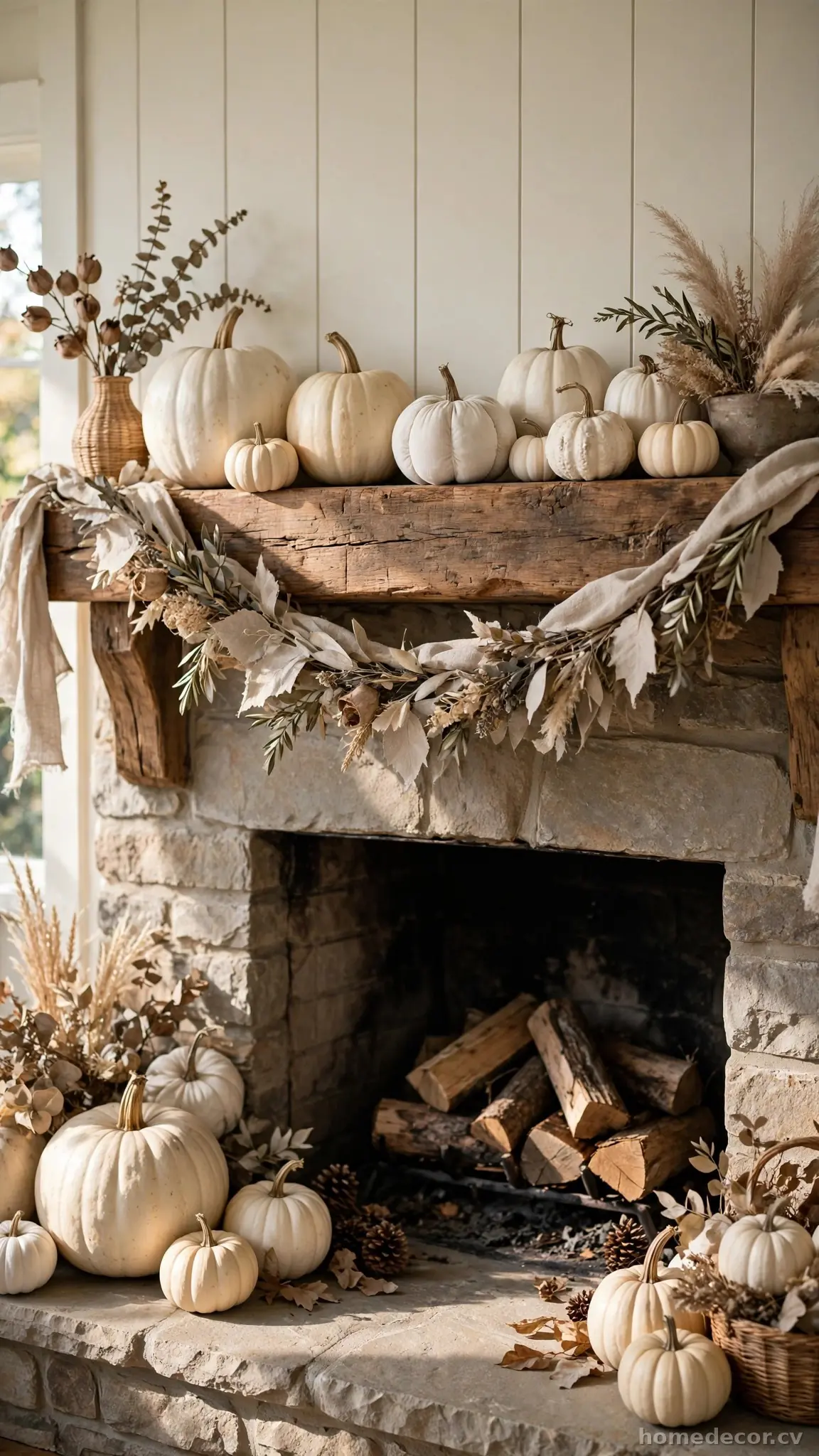 White and Cream Pumpkins, Real and Faux